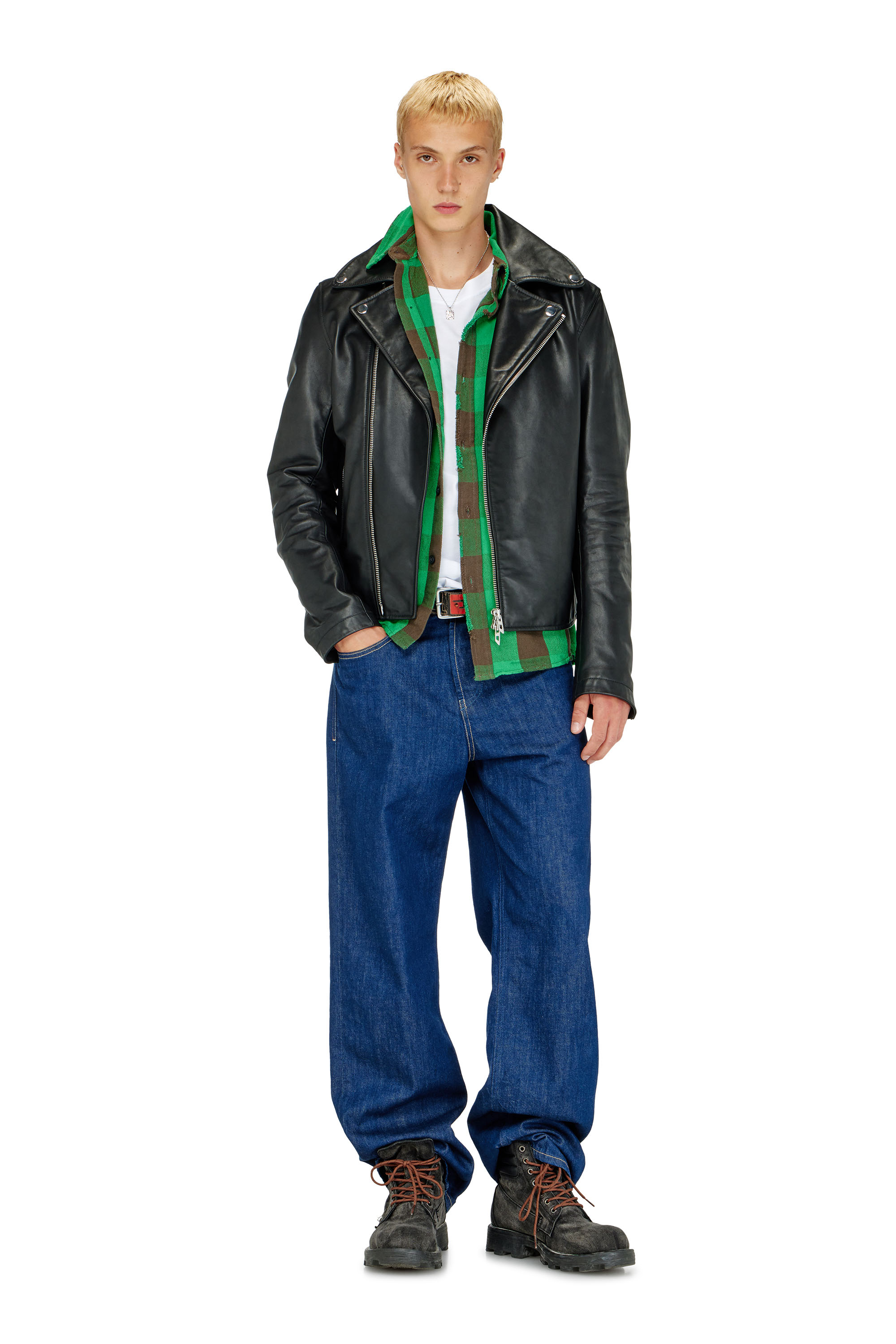 Diesel - L-EO-WRD, Giacca biker in pelle cerata Uomo in Nero - 2