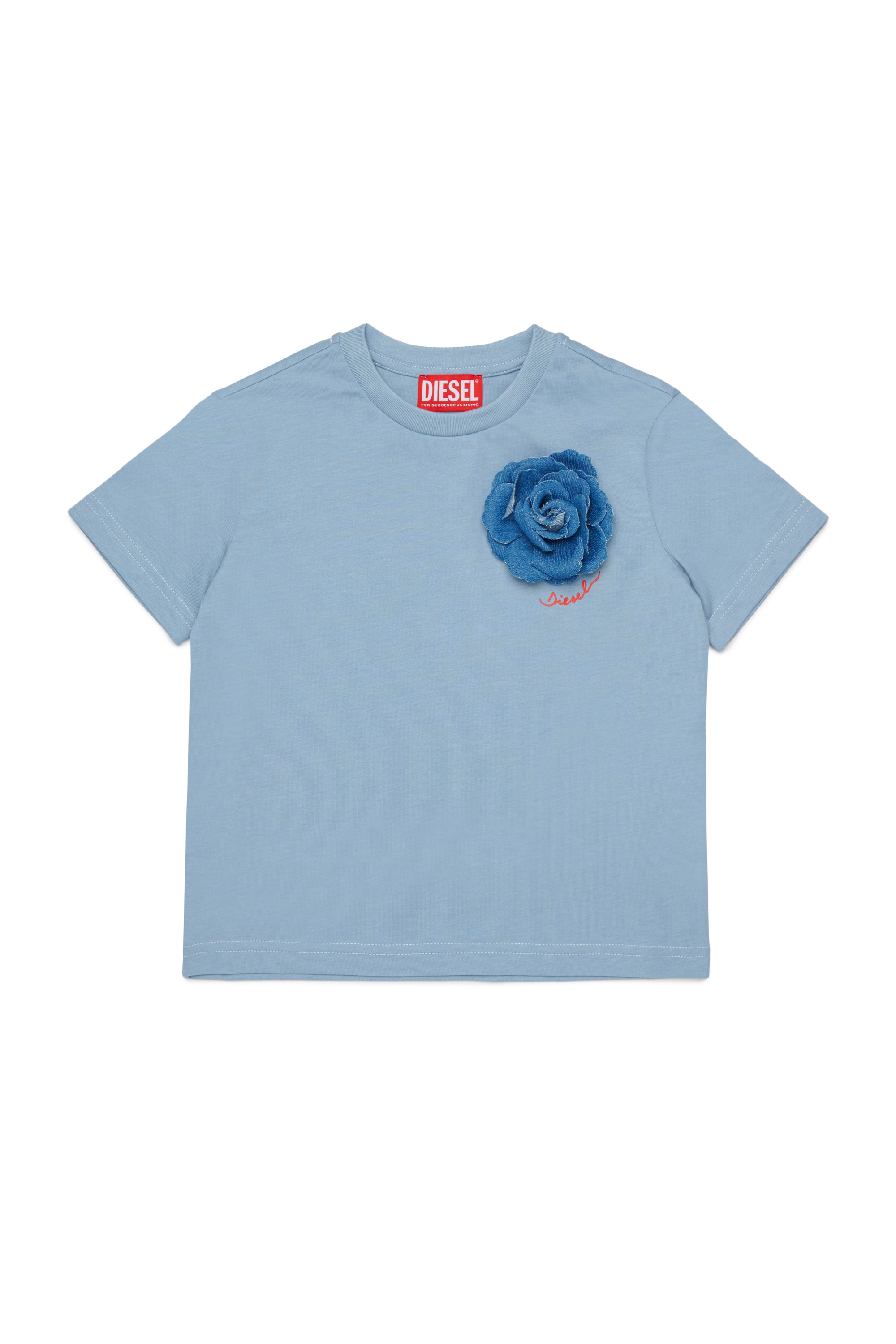 Diesel - TROSET, T-shirt con applicazione di rosa in denim Donna in Blu - 1