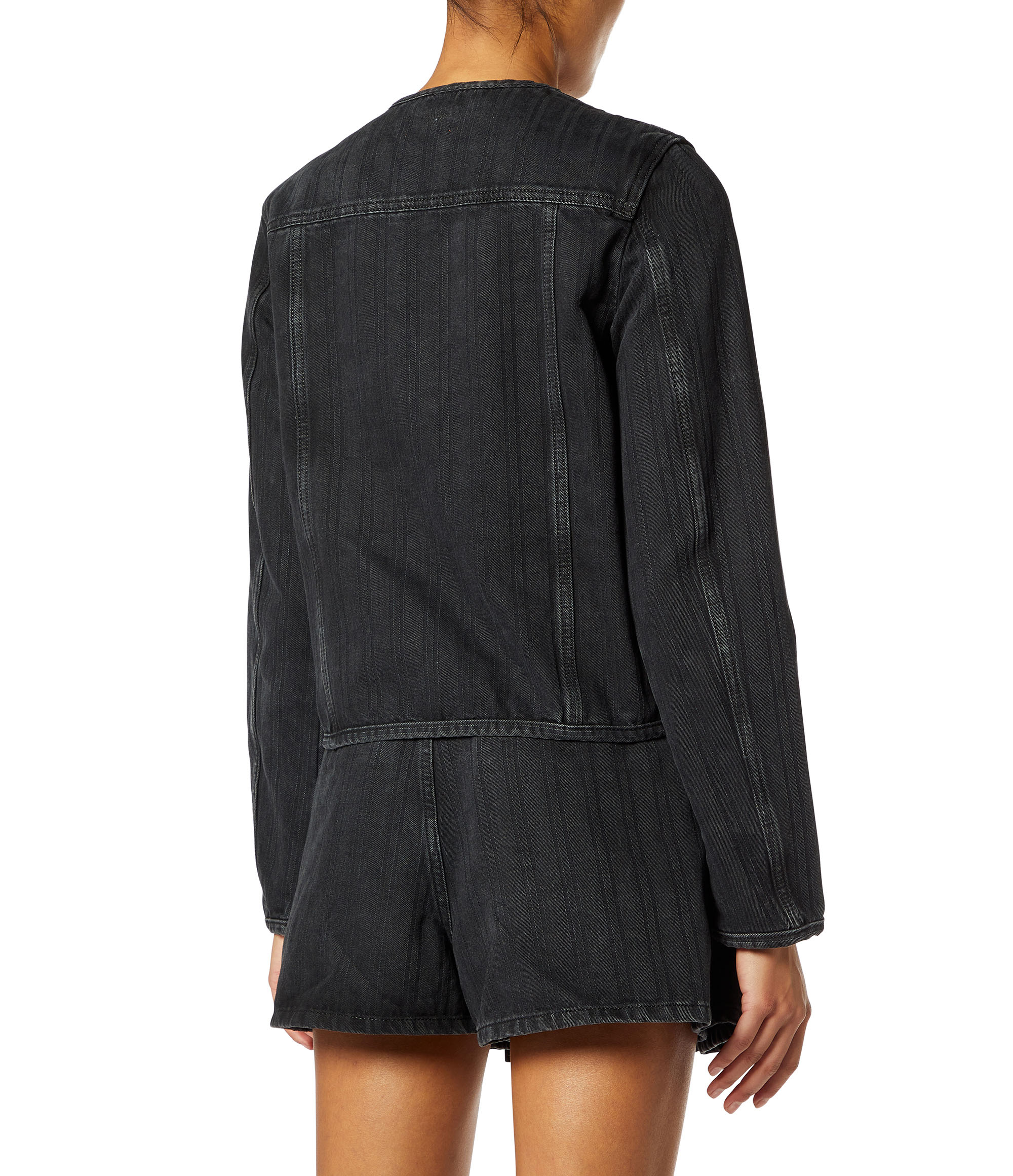 Diesel - DE-GRAFY, Veste sans col en denim &agrave; rayures fines Femme in Noir - 2
