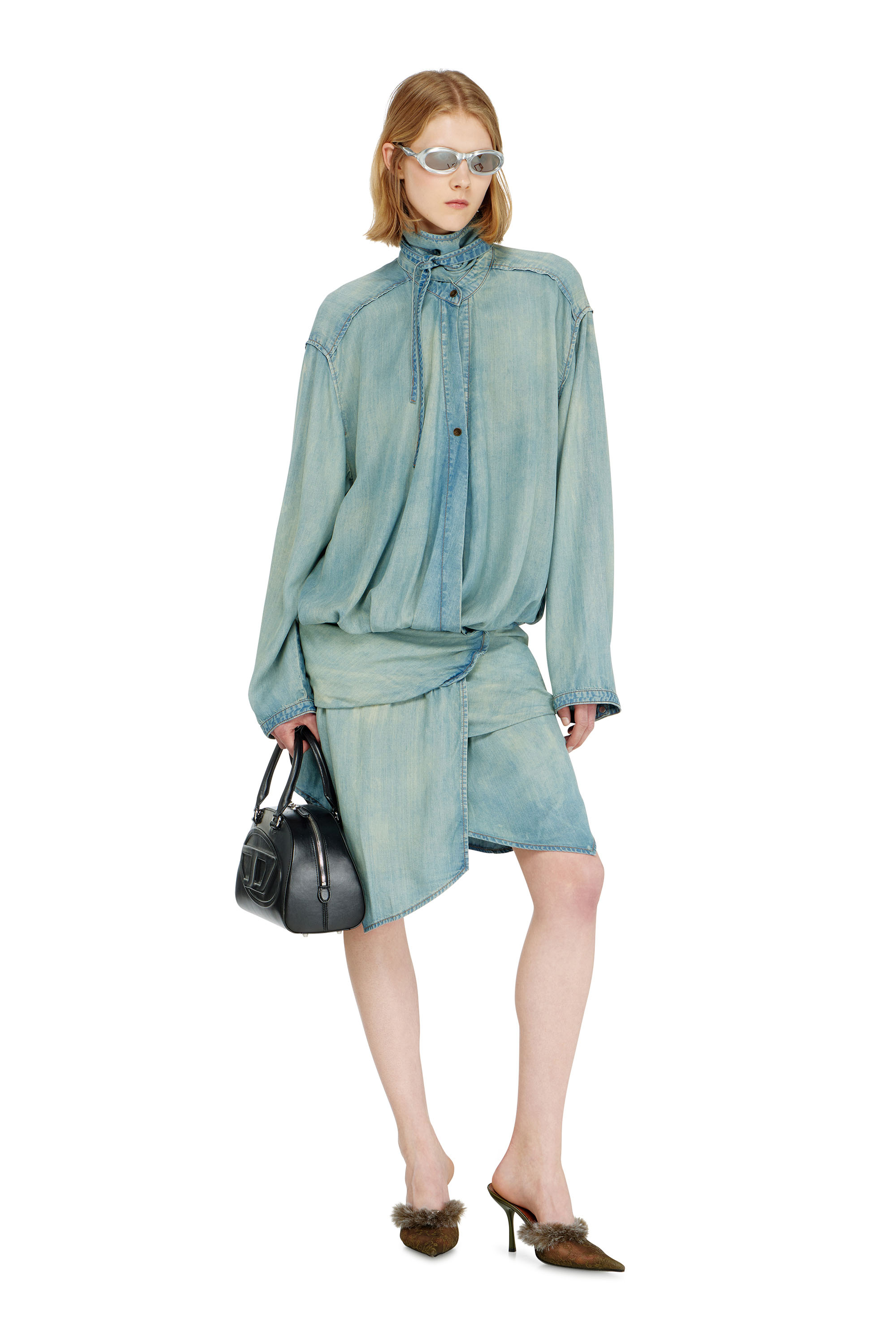 Diesel - DE-TILORA-S, Damen Oversized draped denim Hemdkleid in null - 1