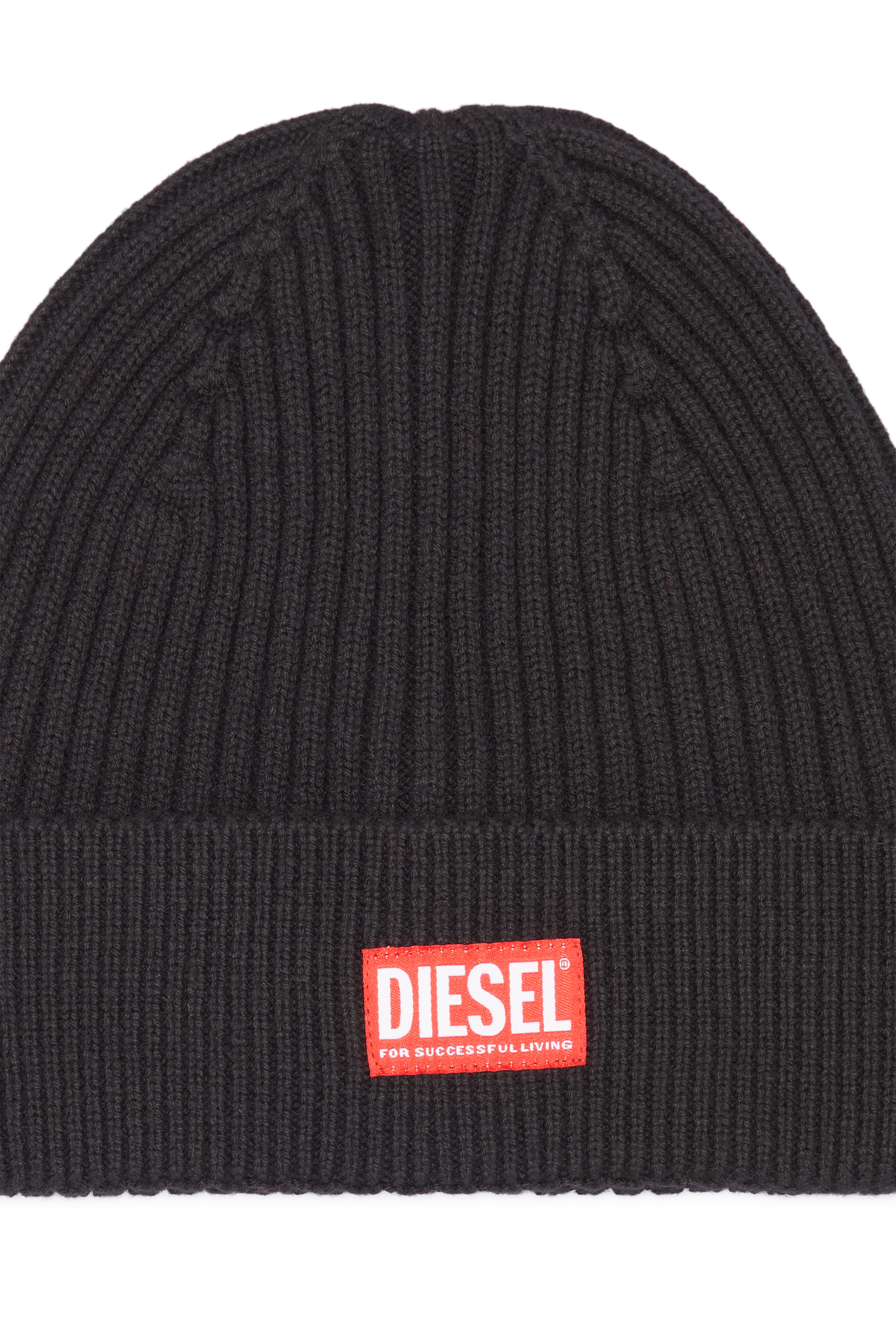 Diesel - K-CODER-H 2X2, Bonnet côtelé avec empiècement à logo Mixte in Noir - 3