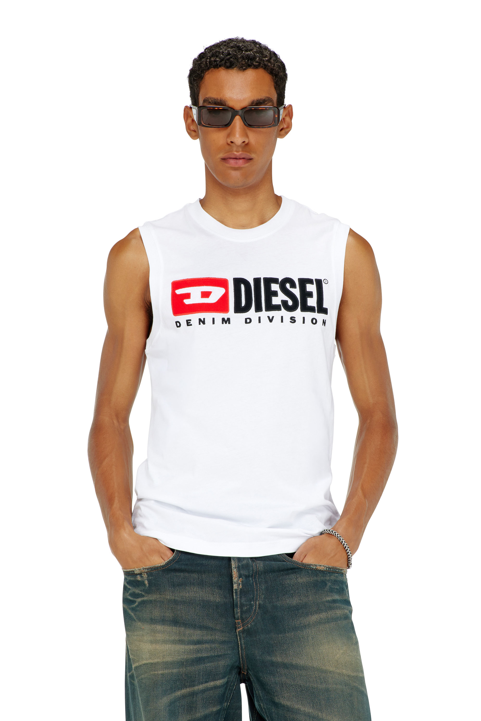 Diesel - T-ISCO-DIV, Herren Tanktop mit Logo-Print vorn in Wei&szlig; - 3