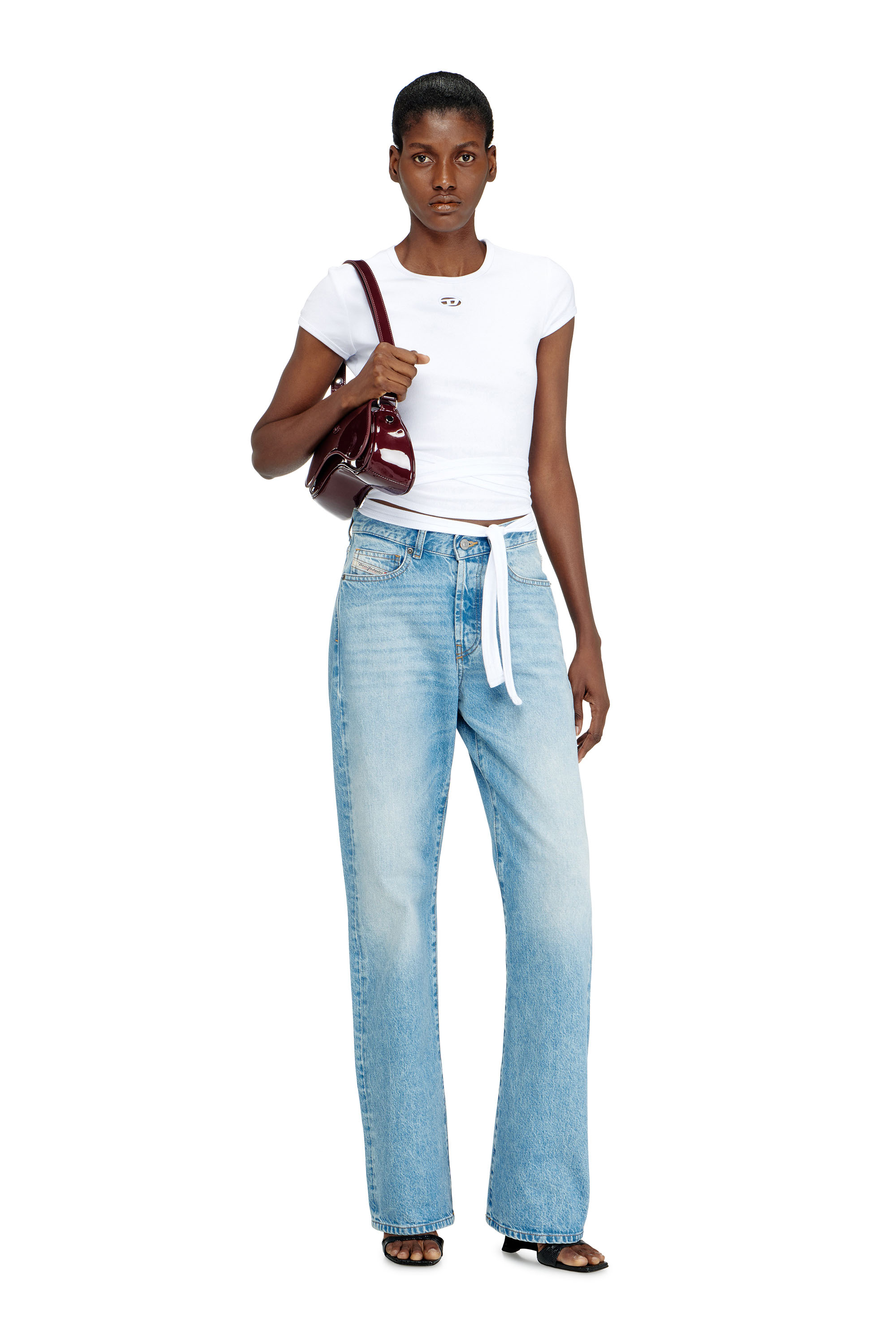 Diesel - T-BUNNY-TAIL-S1, Damen Geripptes Top mit Wickelschn&uuml;ren in Wei&szlig; - 2