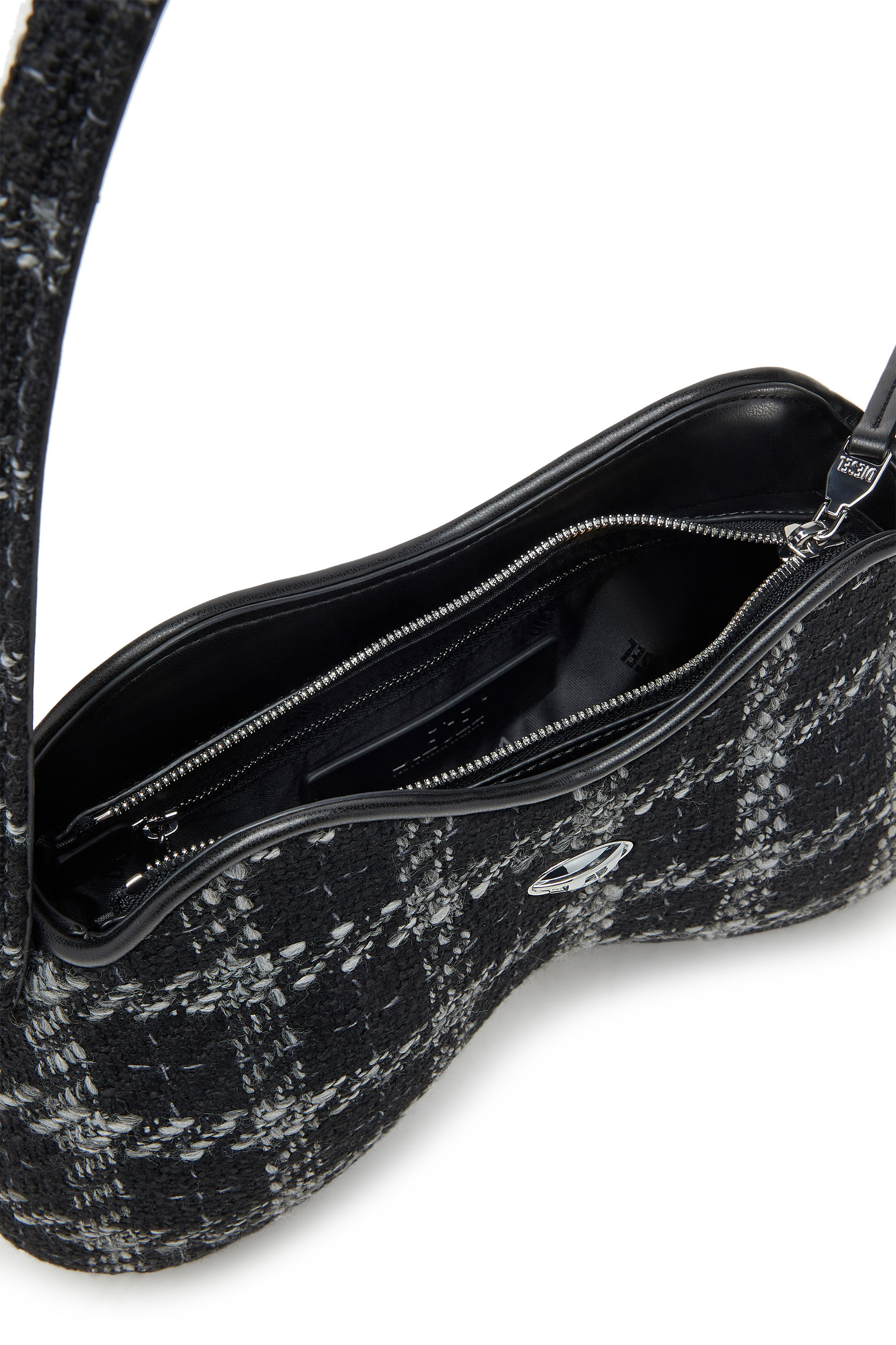 Diesel - DOUBLE-D SHOULDER, Double-D-Borsa a spalla con motivo pied-de-poule Donna in Nero - 4