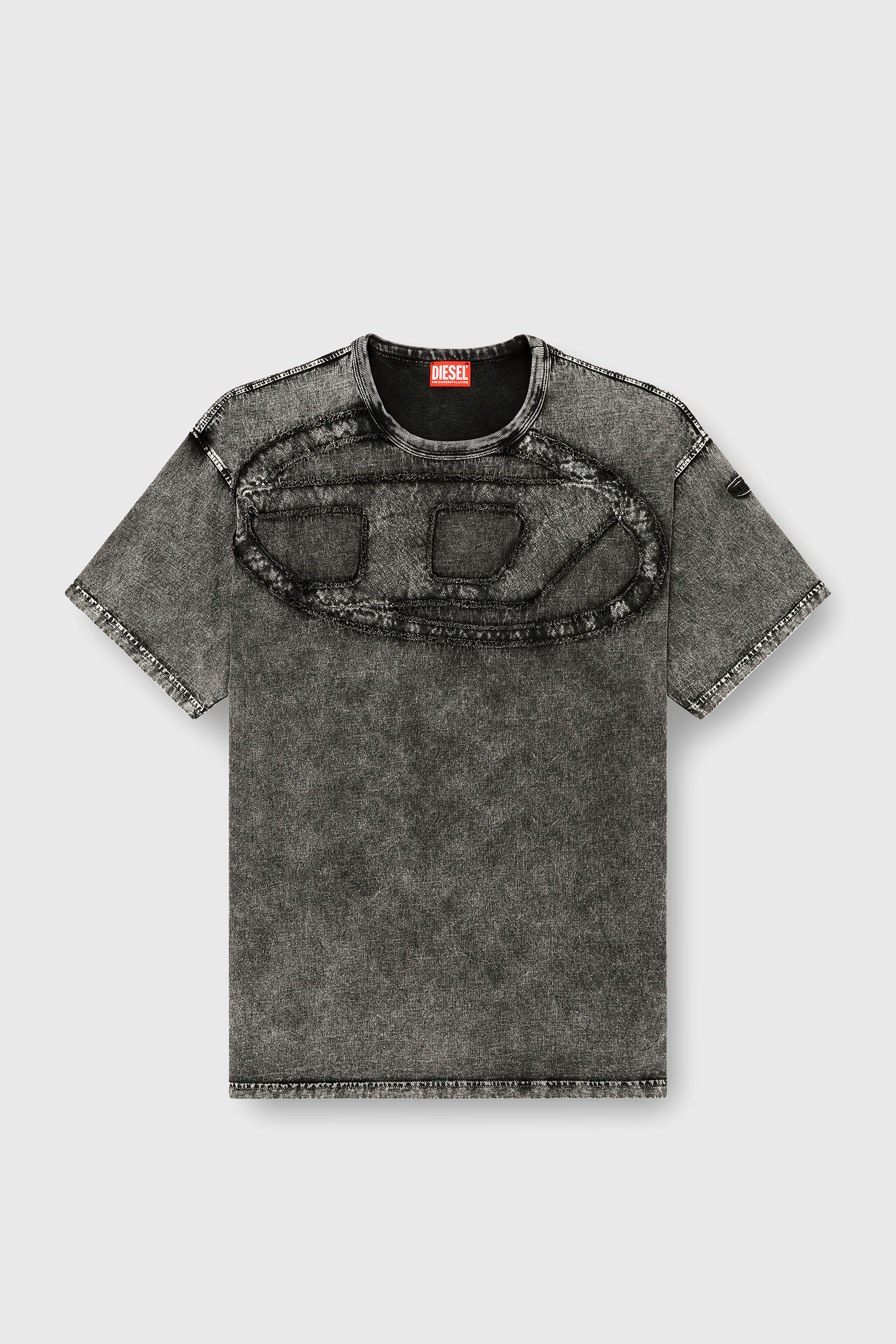 Diesel - T-BOXT-DEN, T-shirt in cotone dal taglio rilassato con applicazione Oval D Uomo in Nero - 2