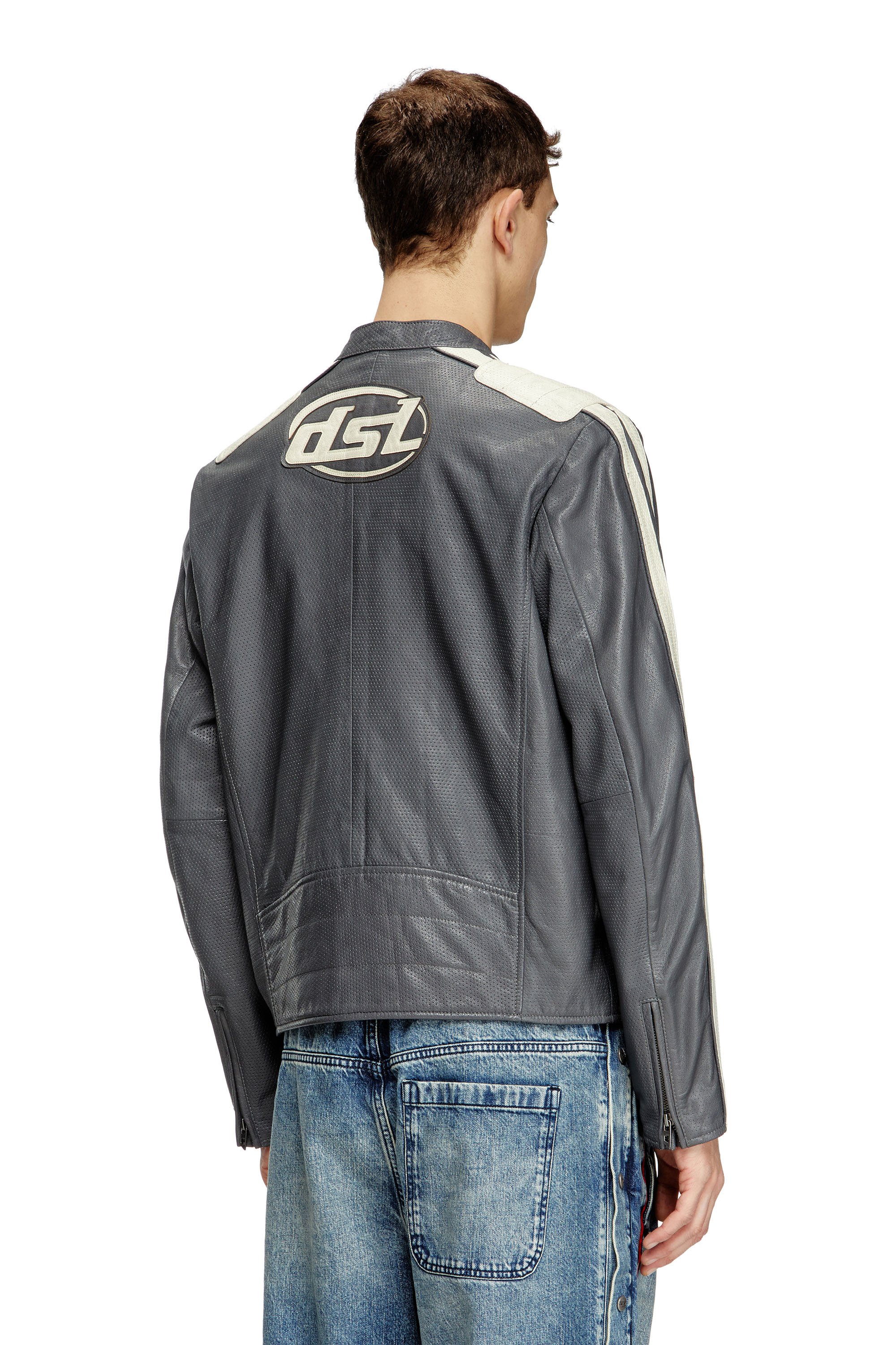 Diesel - L-POP, Veste de motard en cuir perforé Mixte in Gris - 4