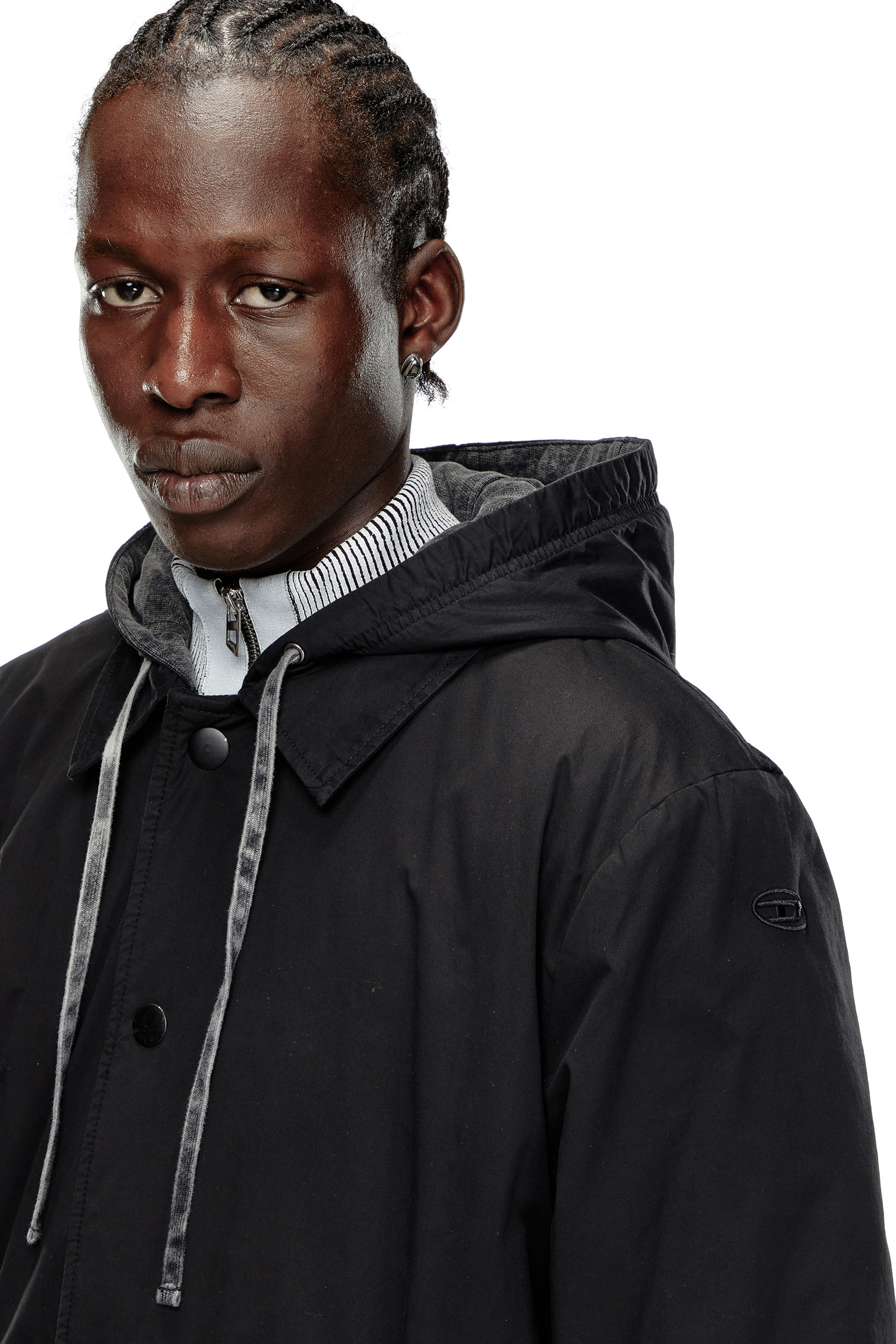 Diesel - J-MARLON, Imperméable à capuche en popeline de coton Homme in Noir - 4