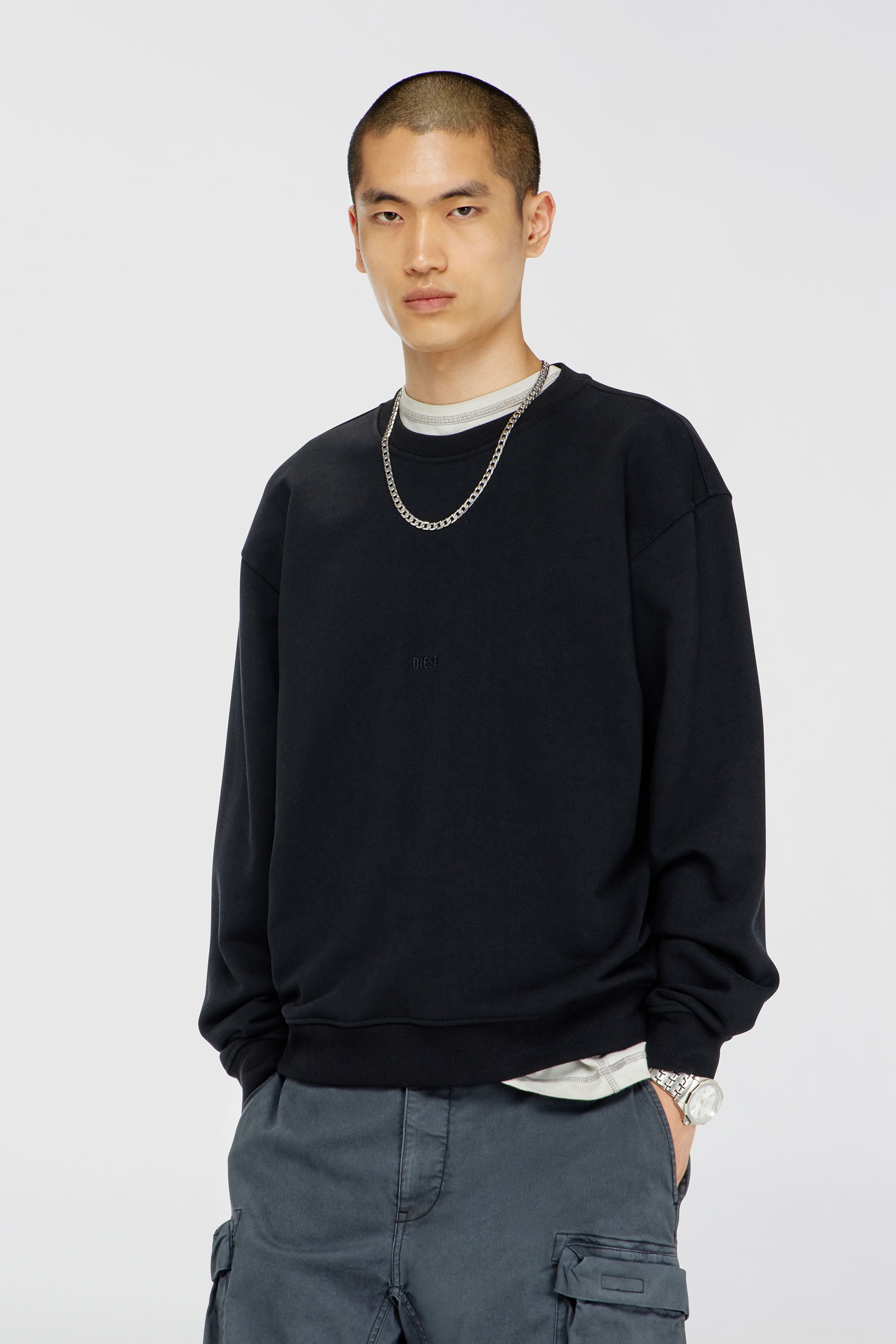 Diesel - S-NORM-AA5, Man's Cotton sweatshirt with micro logo embroidery in Black - 1