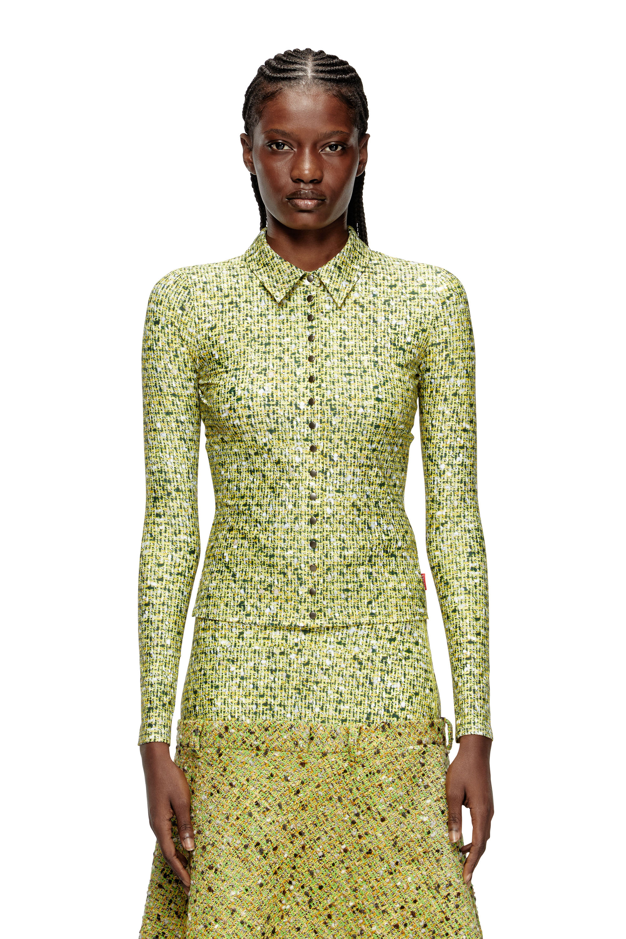 Diesel - C-ELAZ-BC, Damen Hemd aus Stretch-Material mit Bouclé-Print in Gelb - 1