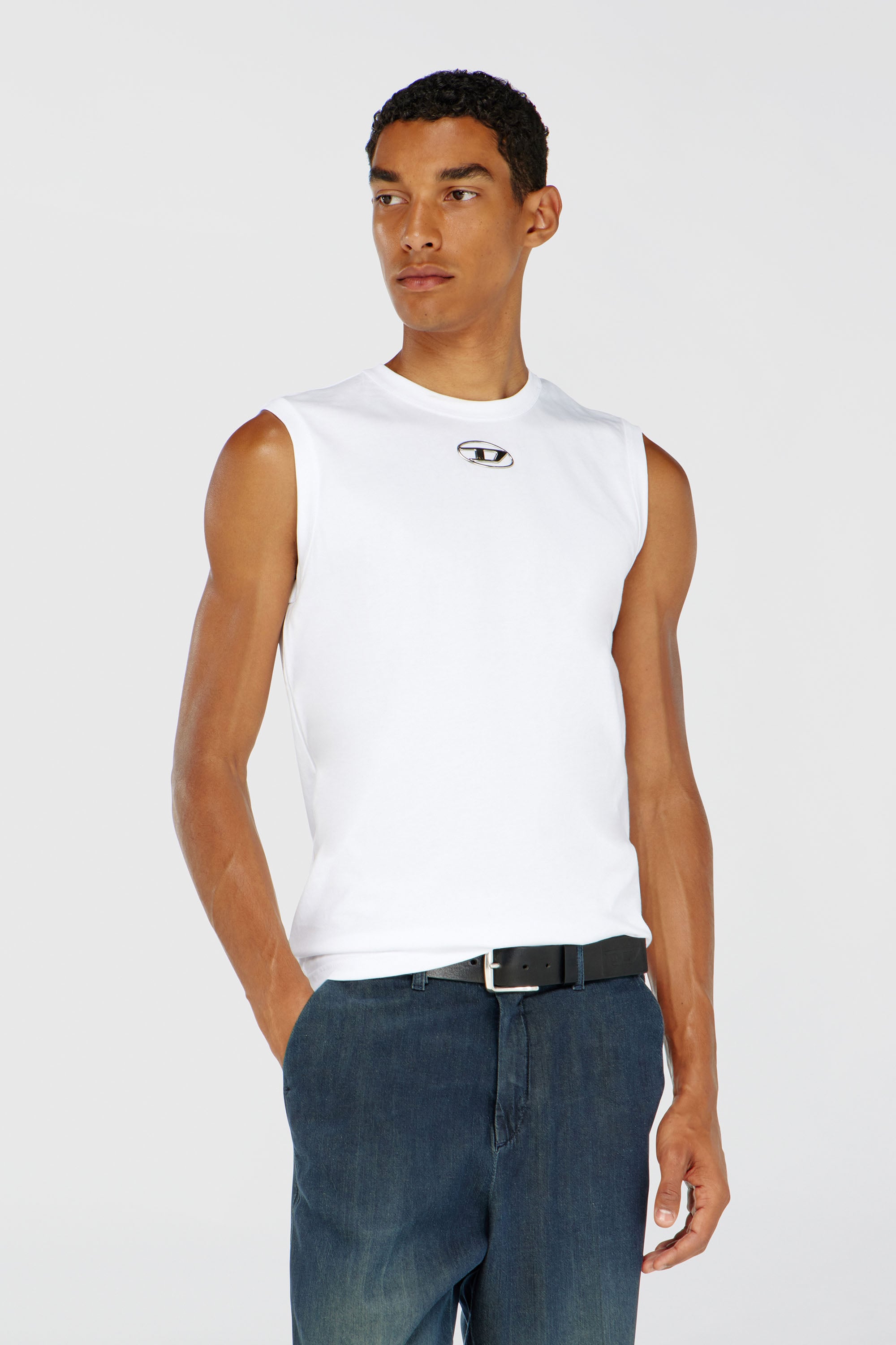 Diesel - T-BISCO-OD, Canotta con Oval D metallizzato Uomo in Bianco - 1