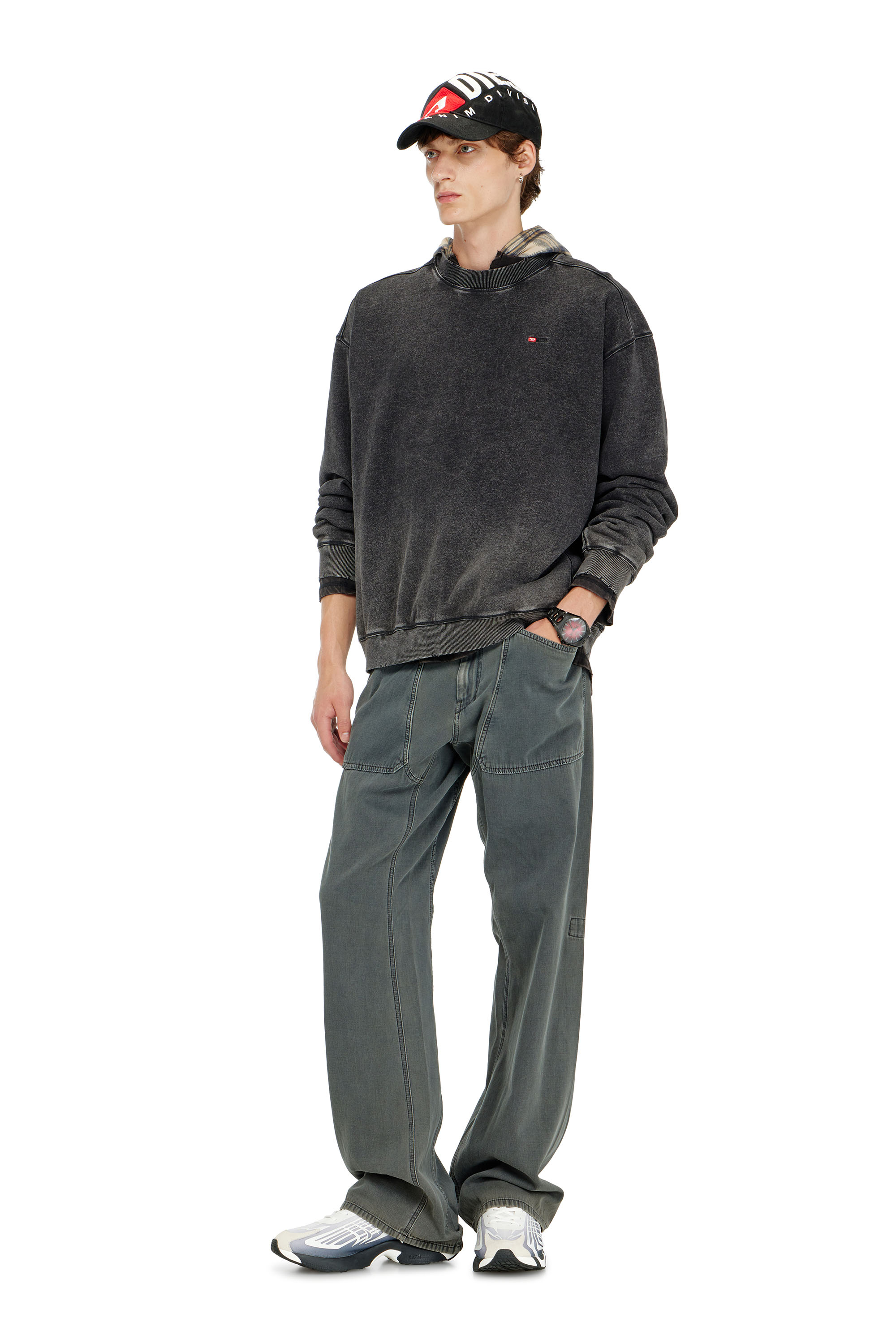 Diesel - S-CROX, Sweat-shirt en coton effet d&eacute;lav&eacute; Homme in Gris - 1