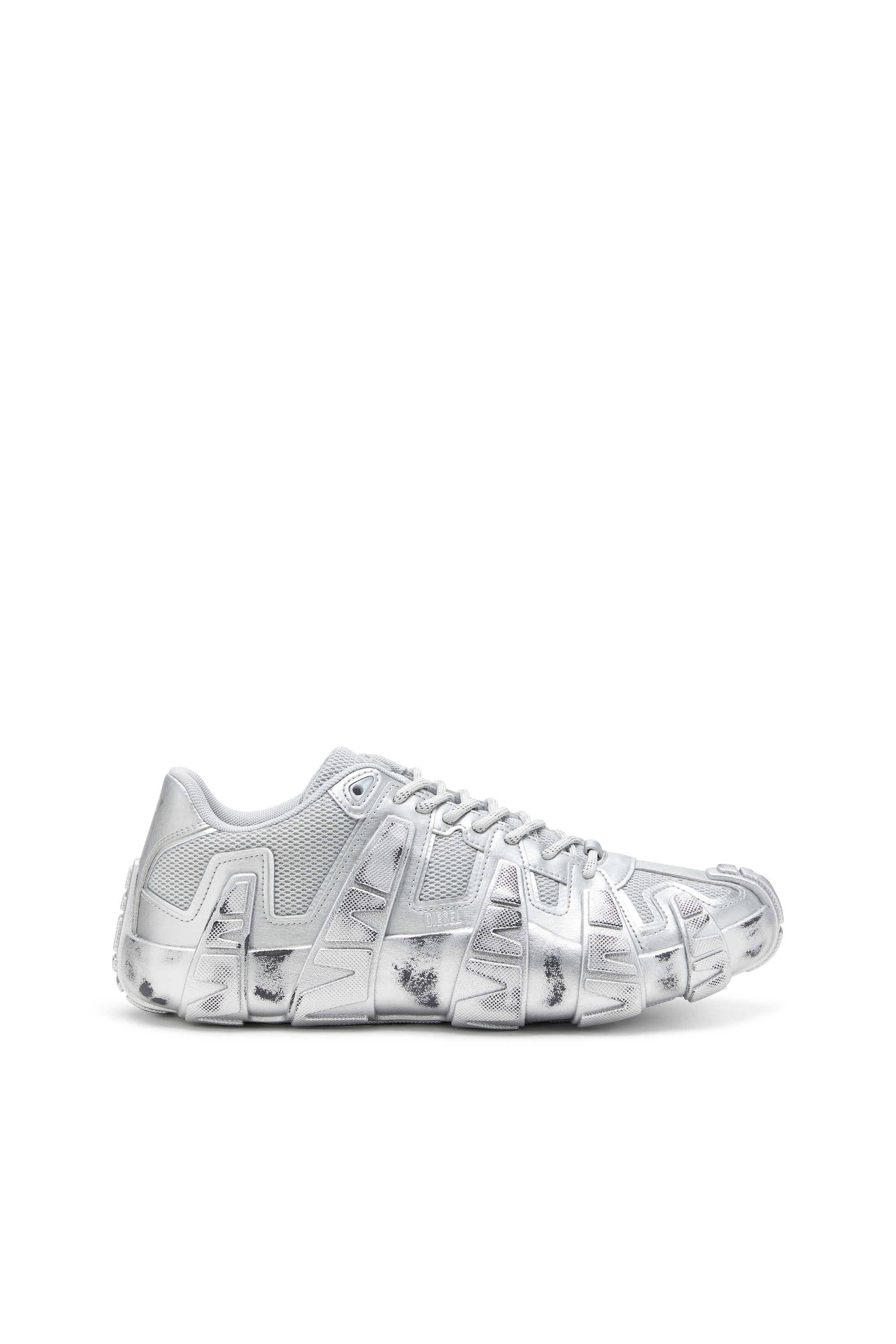 S-D-GRIFFE LOW, Argento Diesel - S-D-GRIFFE LOW, D-Griffe-Sneaker metallizzate in rete e PU Uomo in Argento - 1