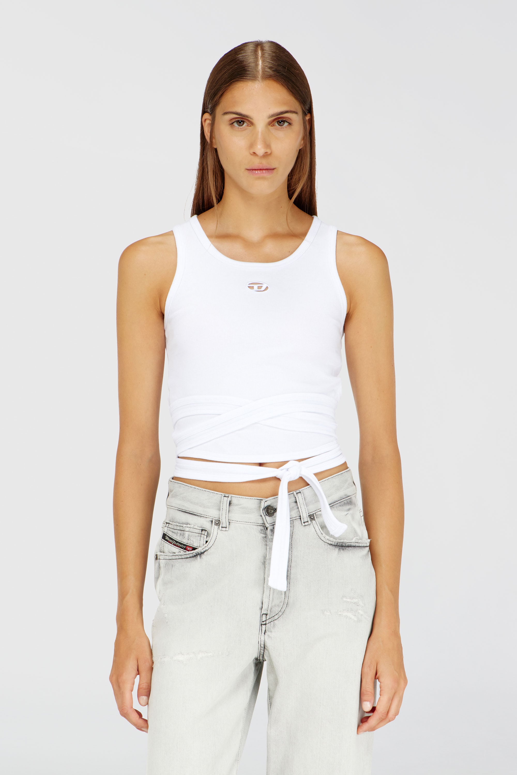 Diesel - T-ANKY-TAIL-S1, Crop top con lacci avvolgenti Donna in Bianco - 1