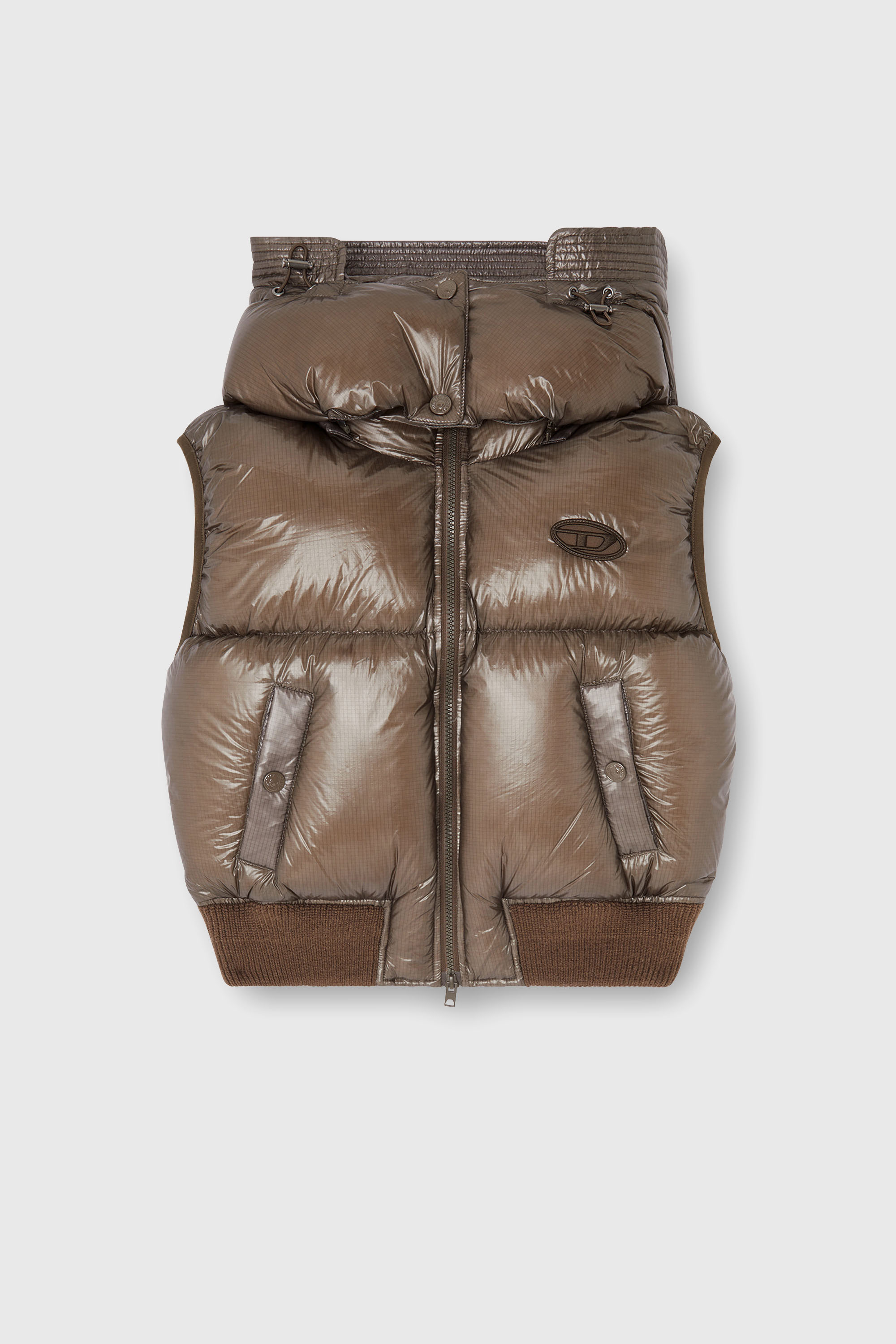 Diesel - W-PEYT-SSL-NEW-T1, Doudoune sans manches en ripstop avec capuche amovible Femme in Marron - 2