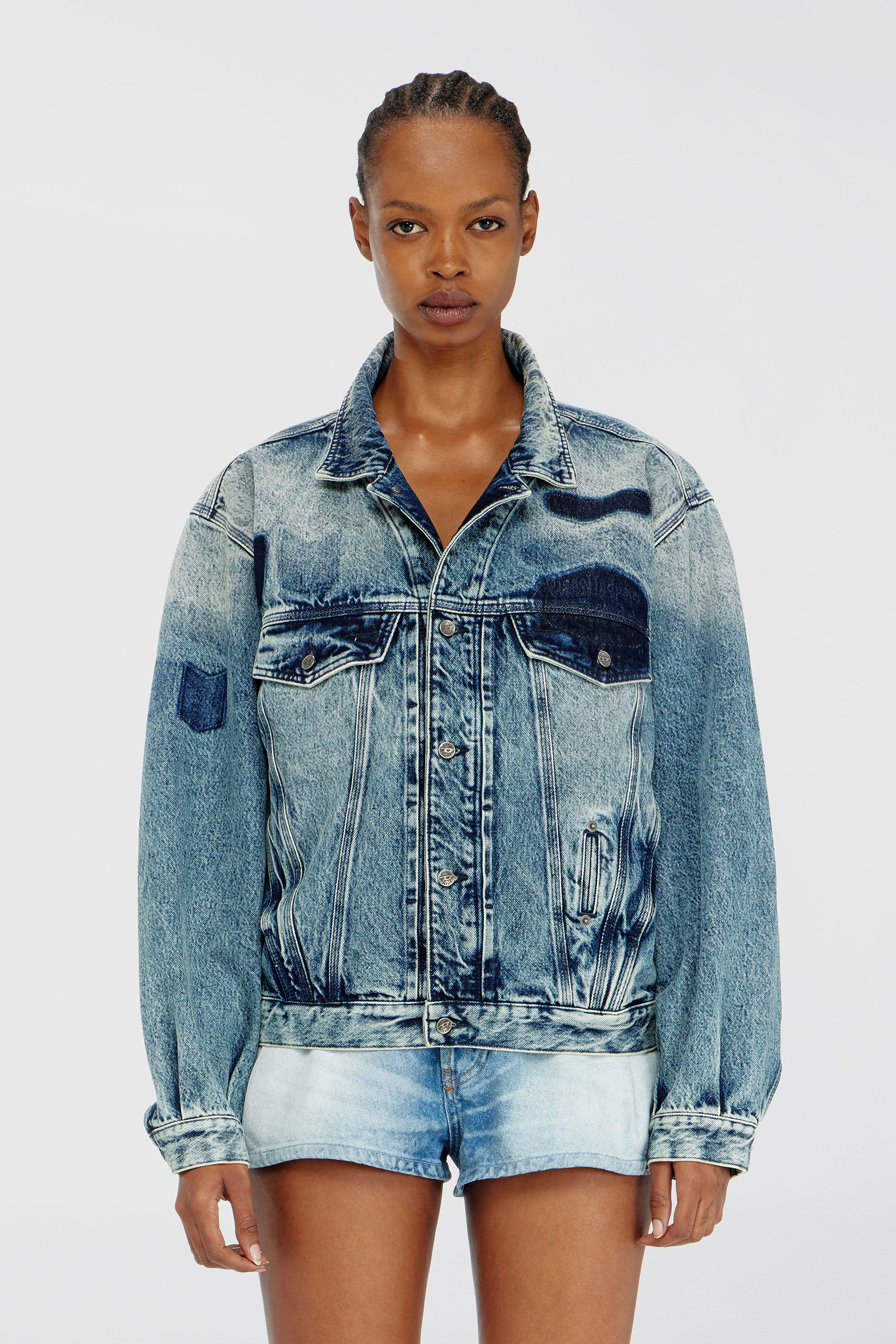 Diesel - D-DENVER-S2, Veste trucker avec effets patch Mixte in Bleu - 1