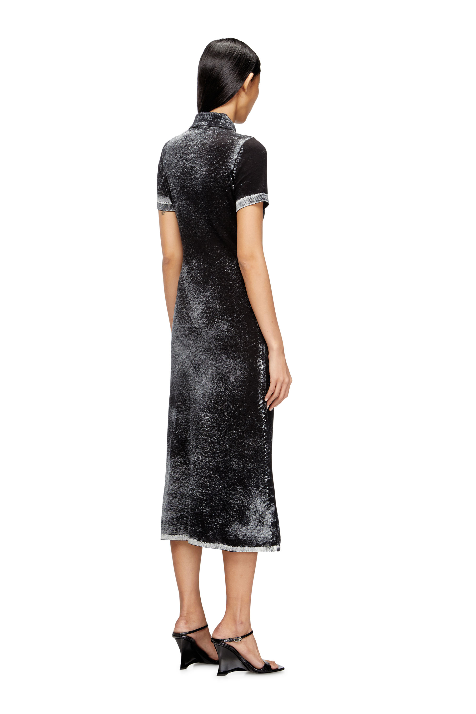 Diesel - M-LOURENS, Damen Midi polo dress in reverse-printed knit in Schwarz - 4