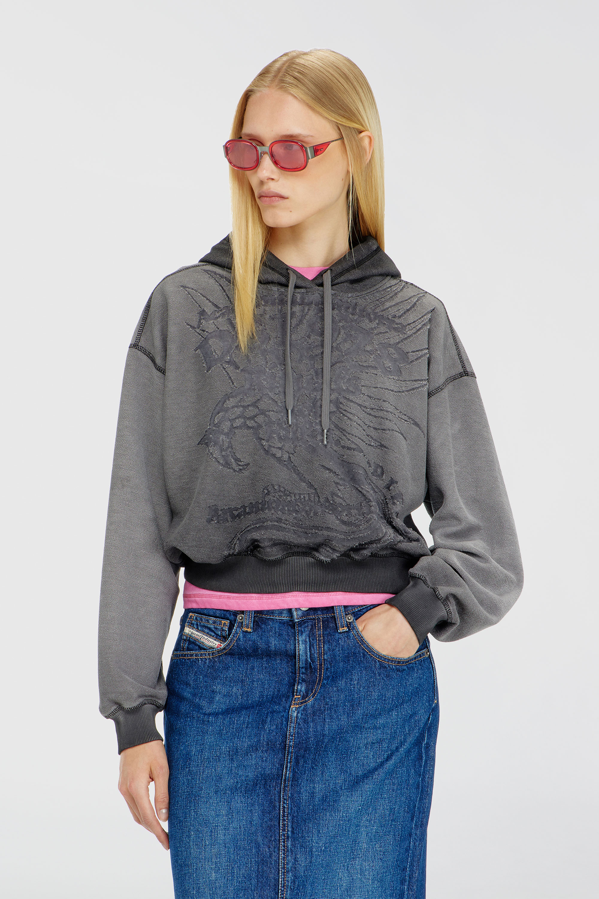 Diesel - F-SUNNY-HOOD, Hoodie con stampa d&eacute;vor&eacute; Donna in Grigio - 3
