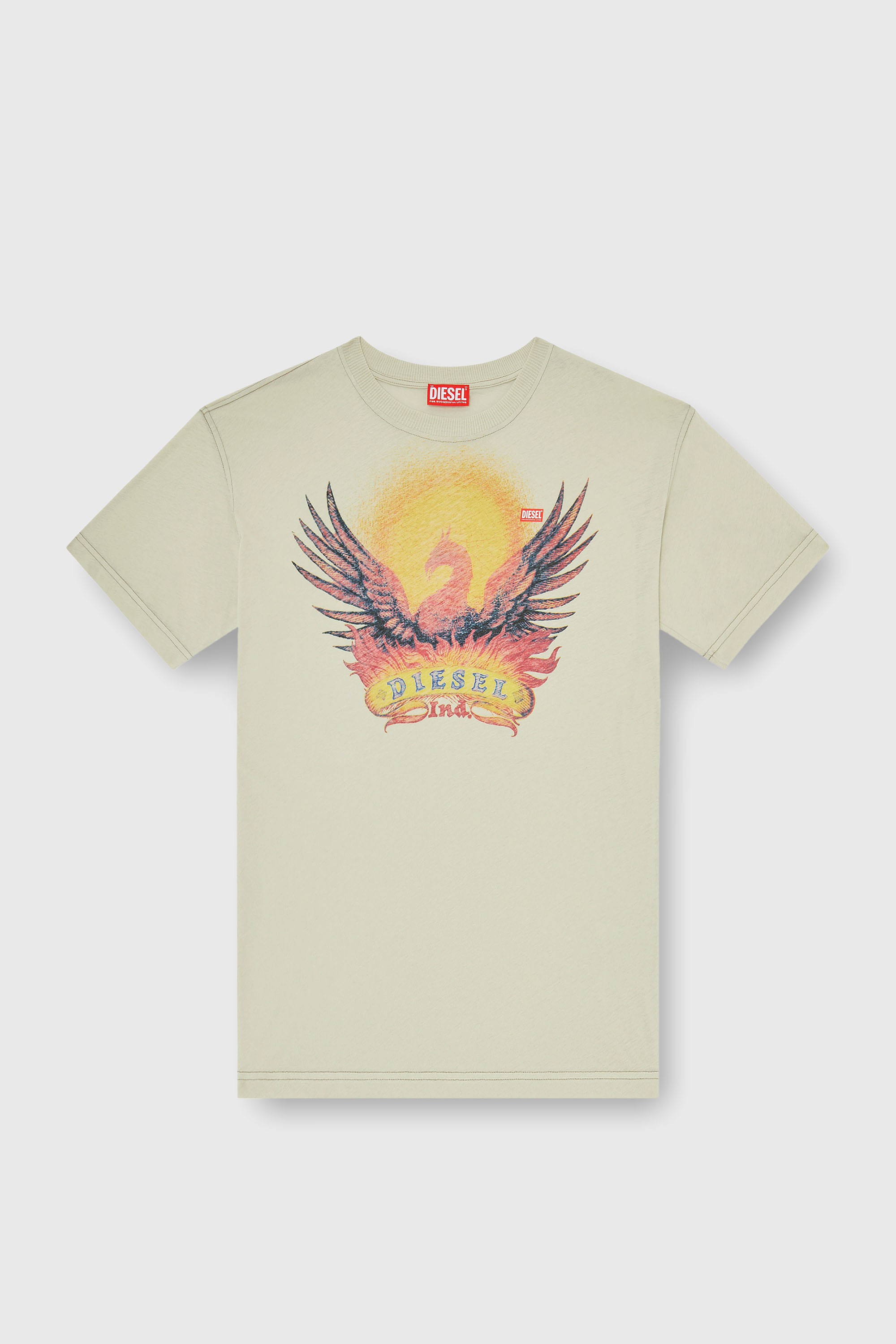 Diesel - T-NORM-AA1, Herren Regul&auml;res T-Shirt mit Ph&ouml;nix-Print in Beige - 2