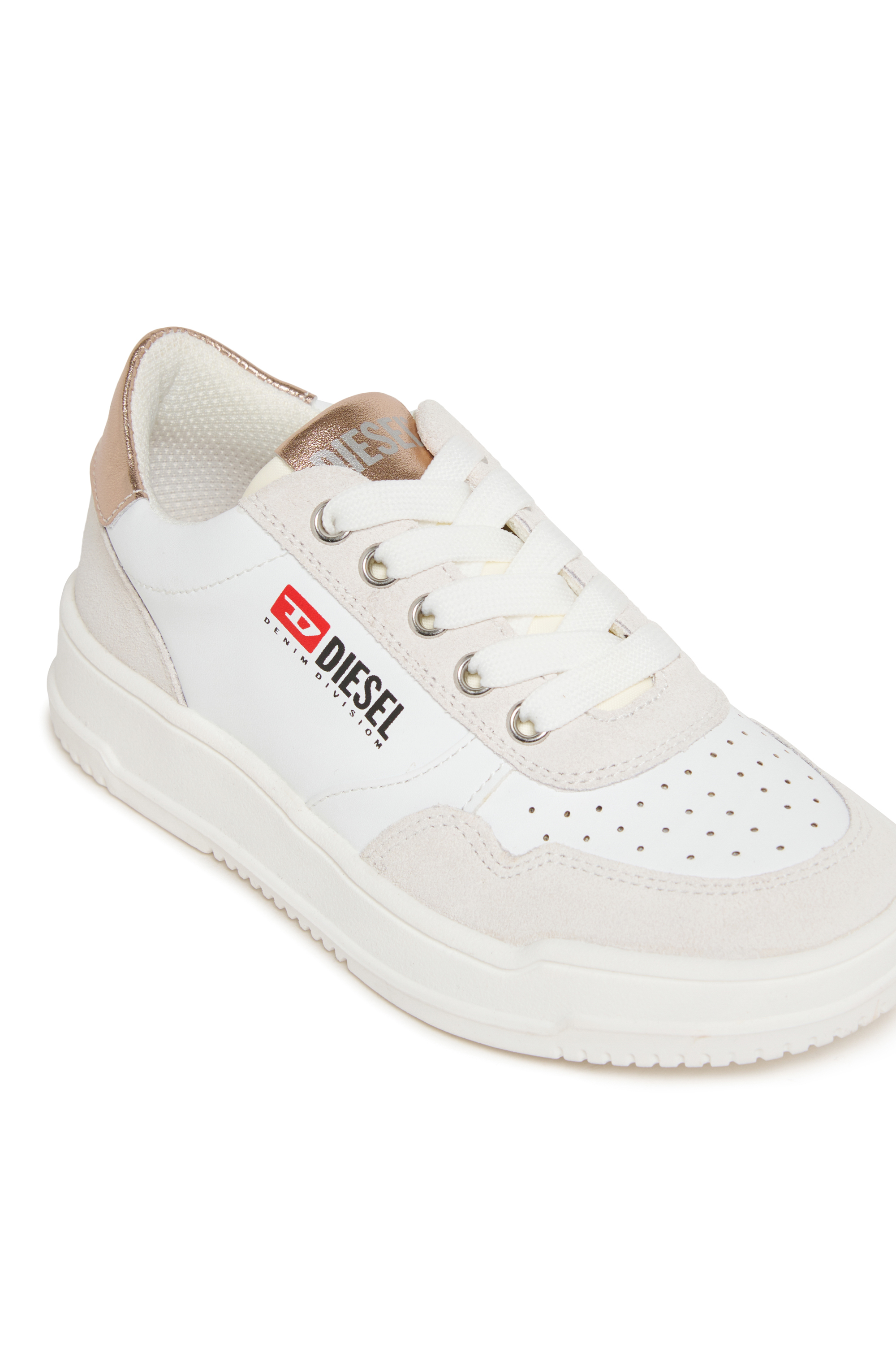 Diesel - S-CASCOUN, Unisex S-CASCOUN-Sneaker aus Leder mit seitlichem Logo in Weiss/Rosa - 4