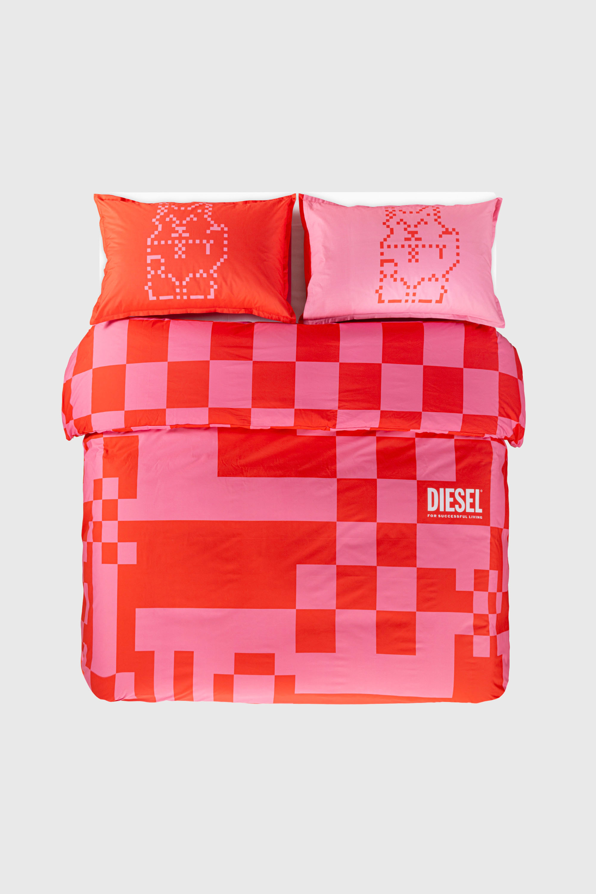 Diesel - 1018118  PIXEL DUCKS PINK/RED PERCALE DU, Parure copripiumino in percalle per letto queen size Unisex in Rosso - 1