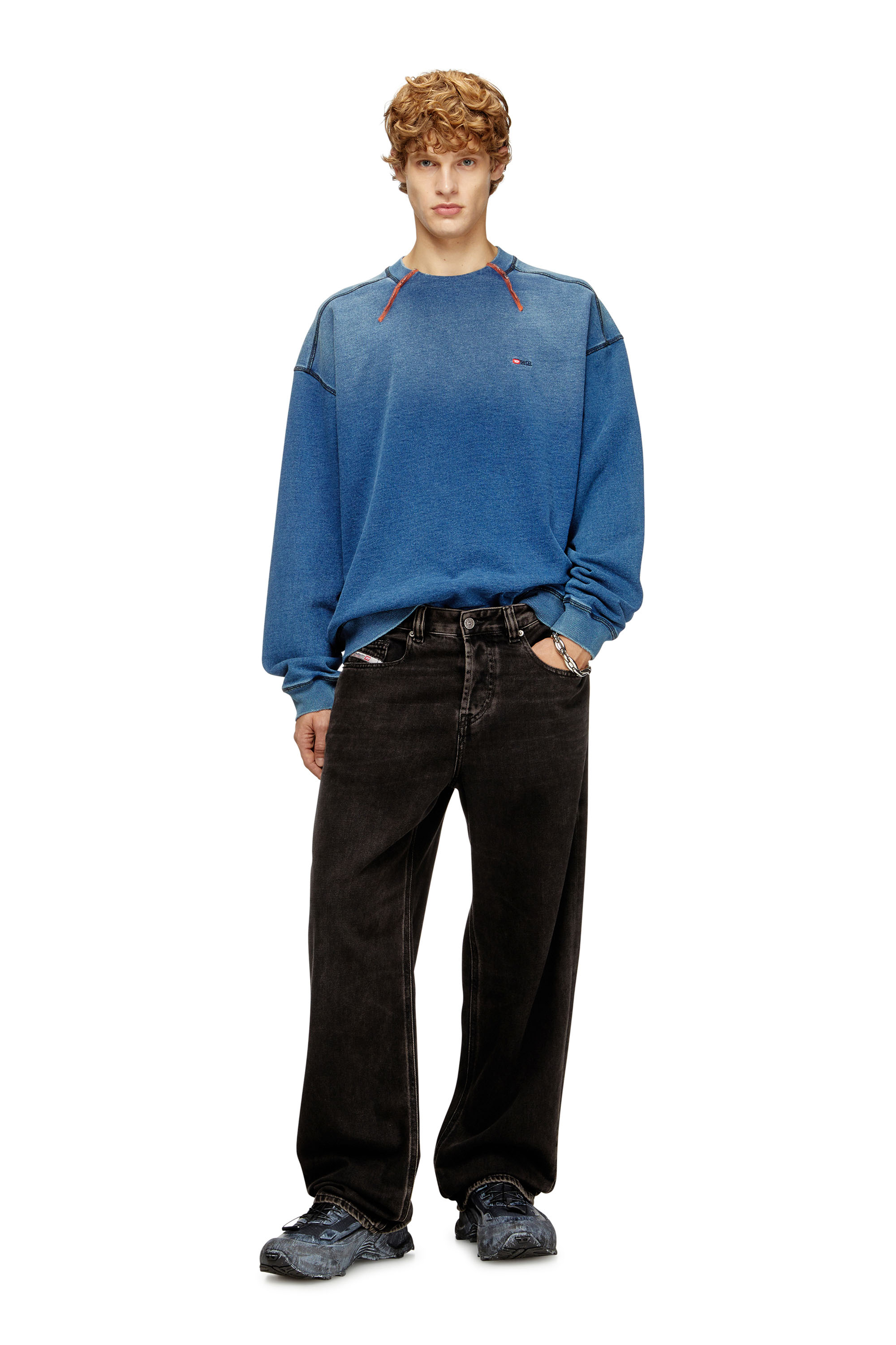 Diesel - S-CRAO-BOXT, Pull en coton avec coutures contrastées Homme in Bleu - 2
