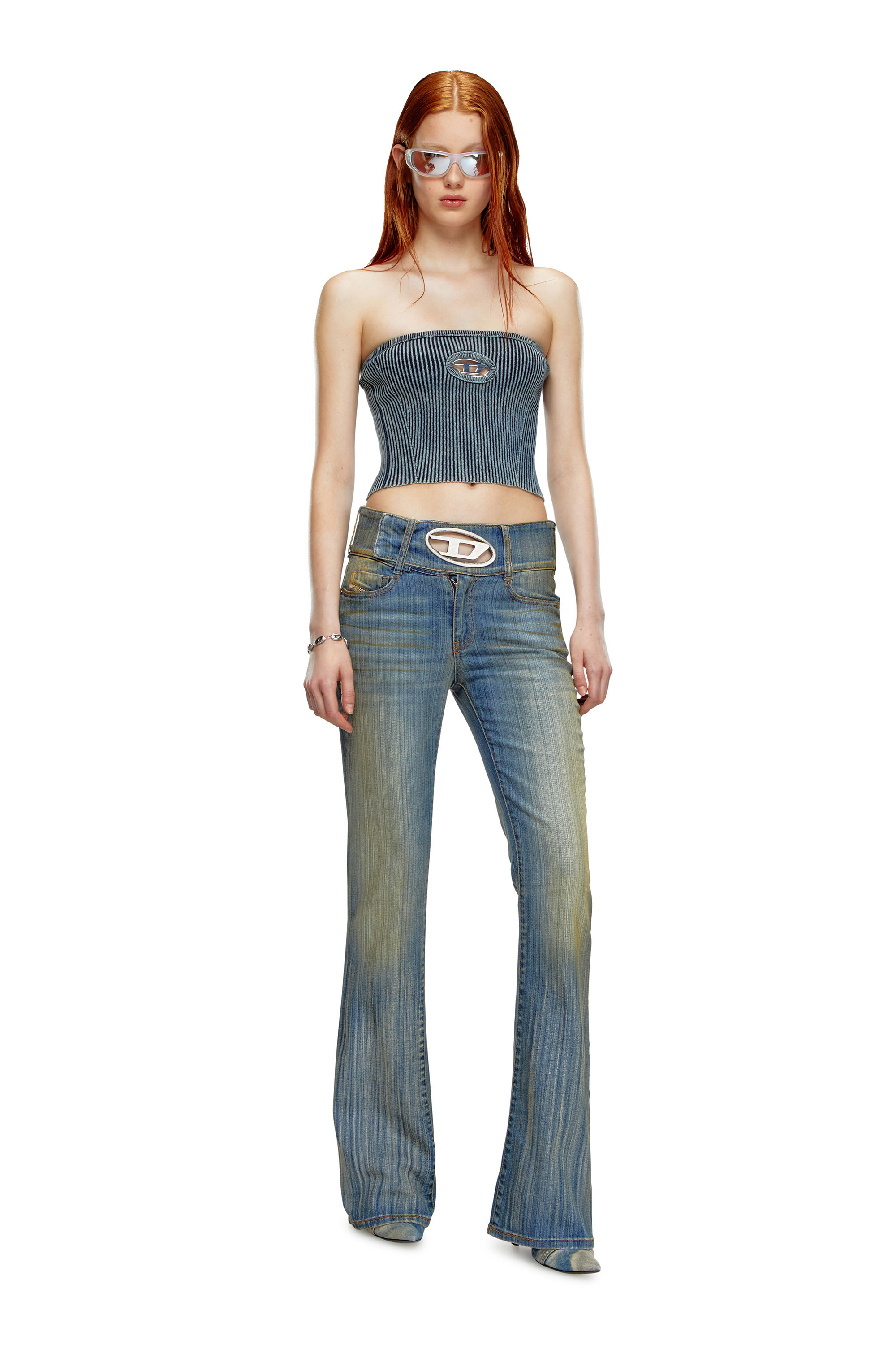 Diesel - M-CLARKSVILLEX-C, Damen Röhrentop aus Rippstrick mit Oval D in Dunkelblau - 1