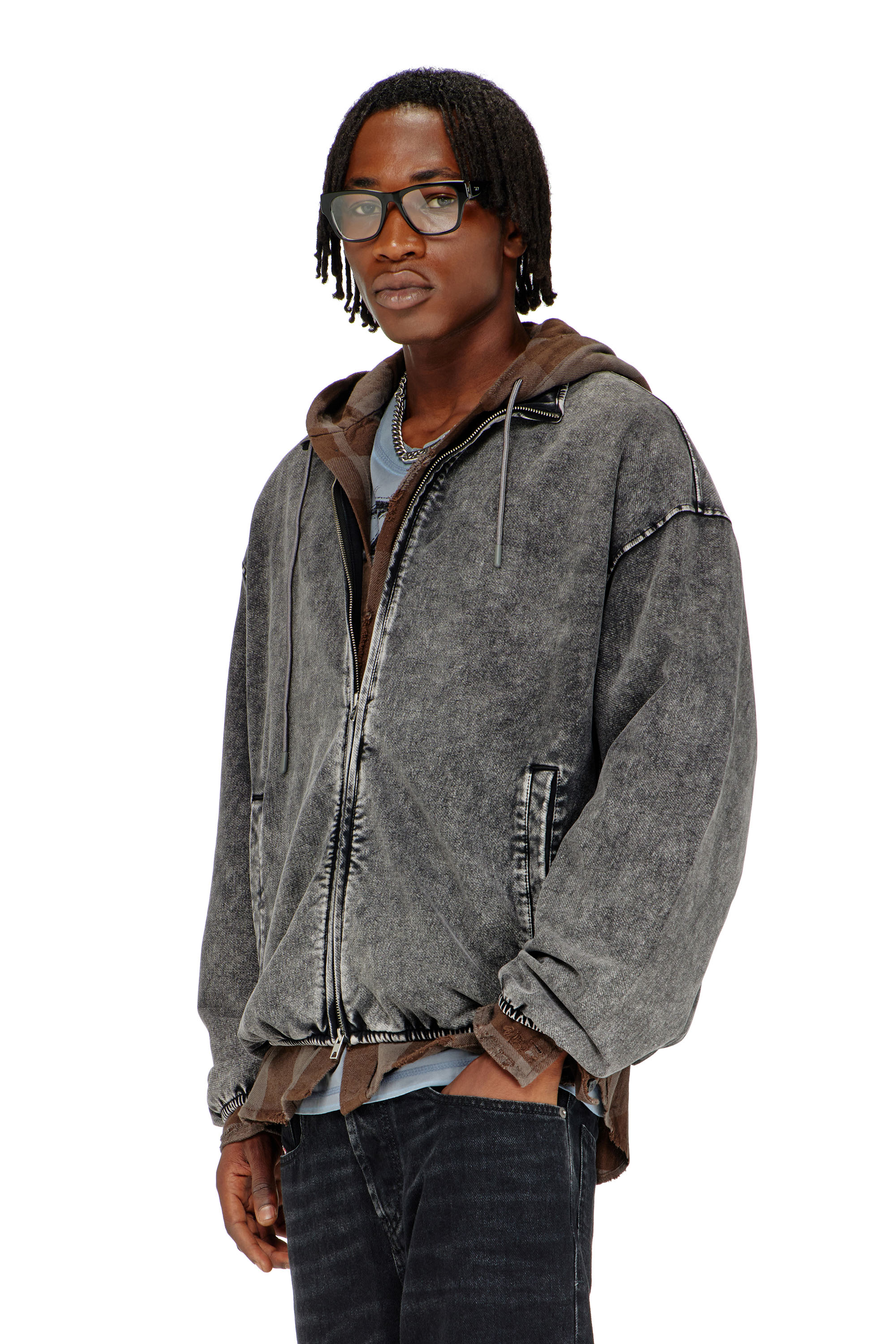 Diesel - S-CORSY, Felpa effetto denim Uomo in Grigio - 1