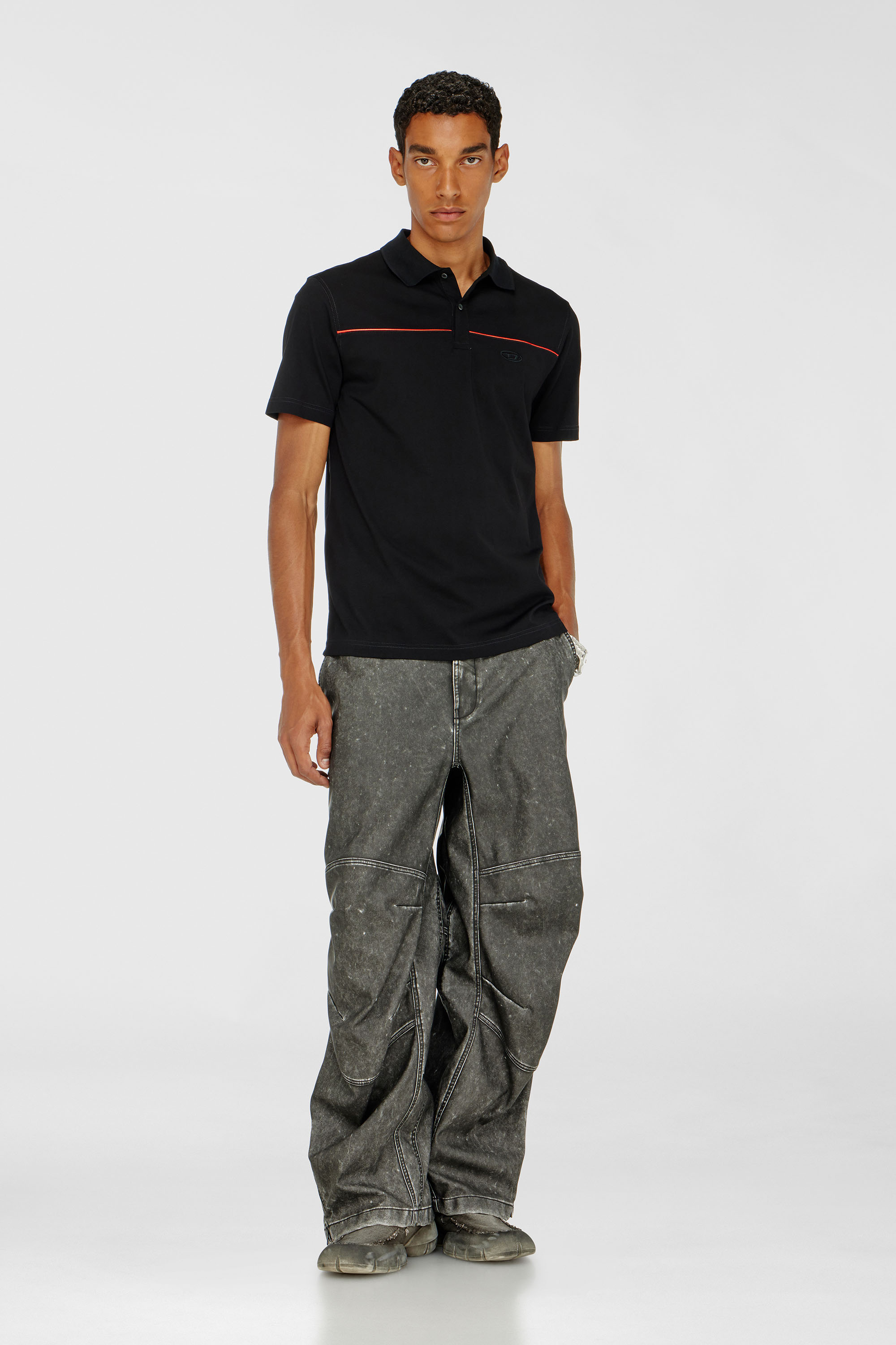 Diesel - T-REJUST-PIPING, Man's Polo shirt with contrast piping in Black - 1