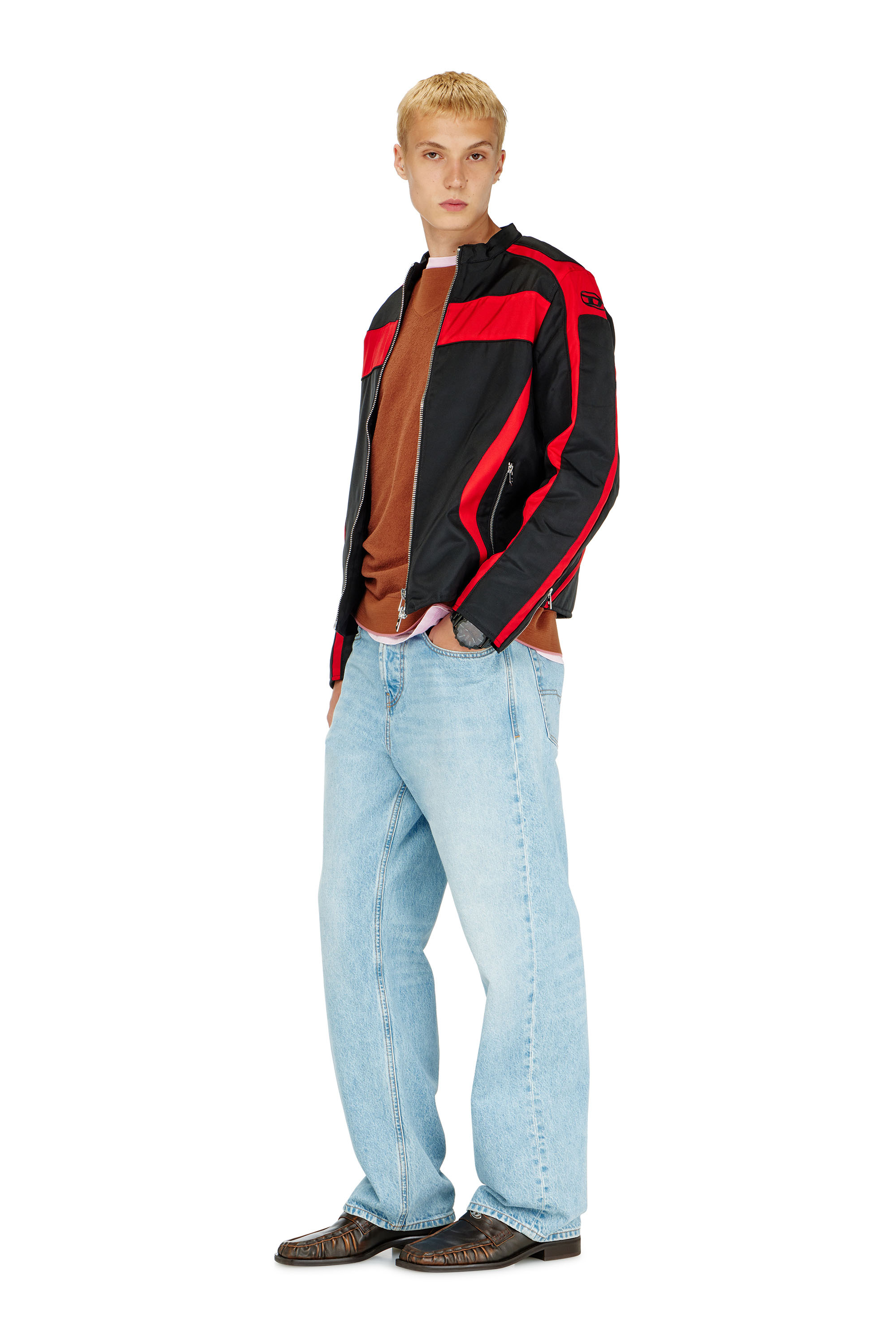 Diesel - J-ADAM-PDAI, Herren Bikerjacke im Colourblock-Design aus Canvas in Schwarz/Rot - 1