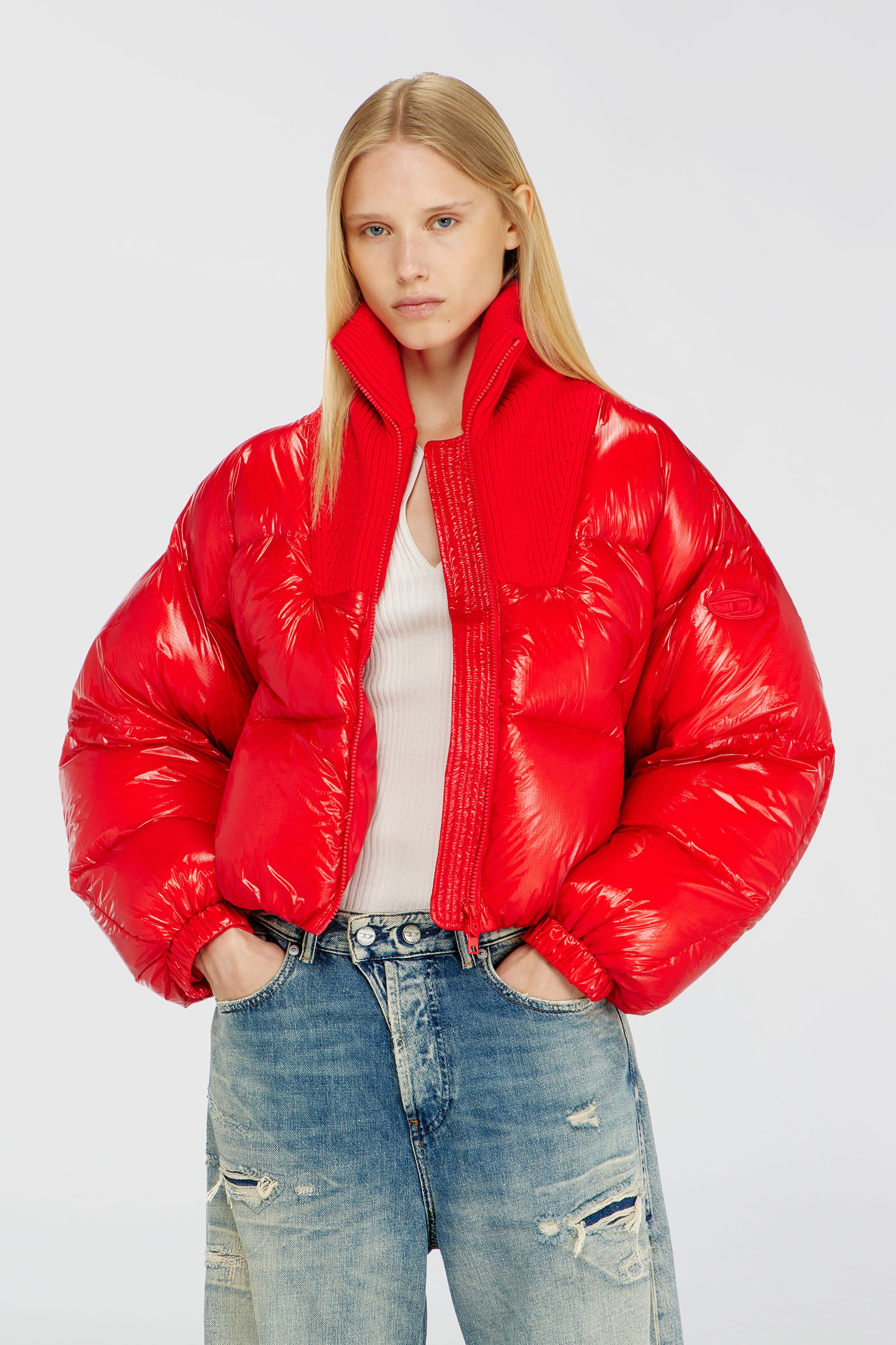 Diesel - W-ARRIOR, Doudoune en ripstop avec col en maille Femme in Rouge - 1
