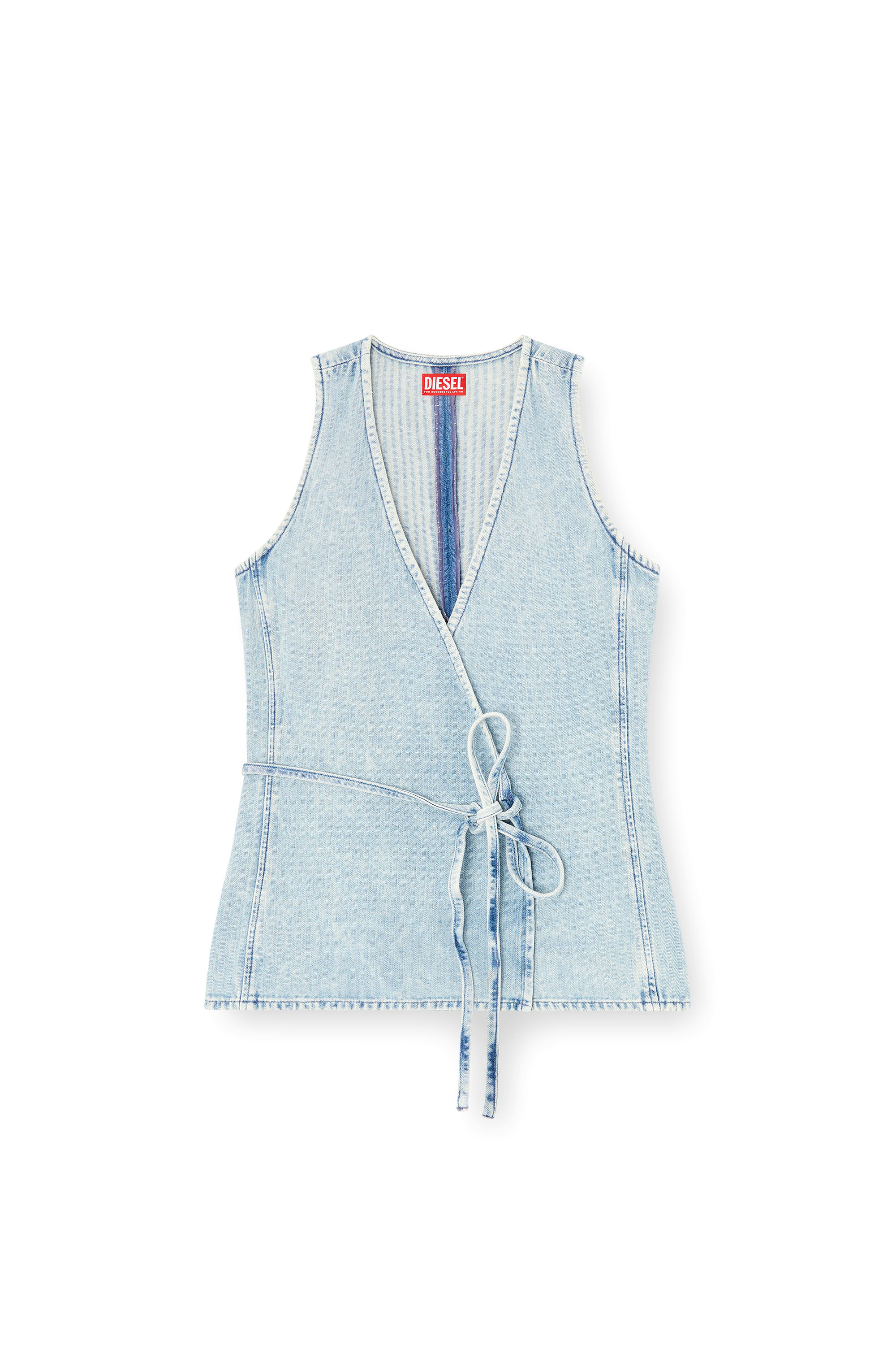 Diesel - DE-VERN, Top enveloppant en denim à chevrons Femme in Bleu - 3