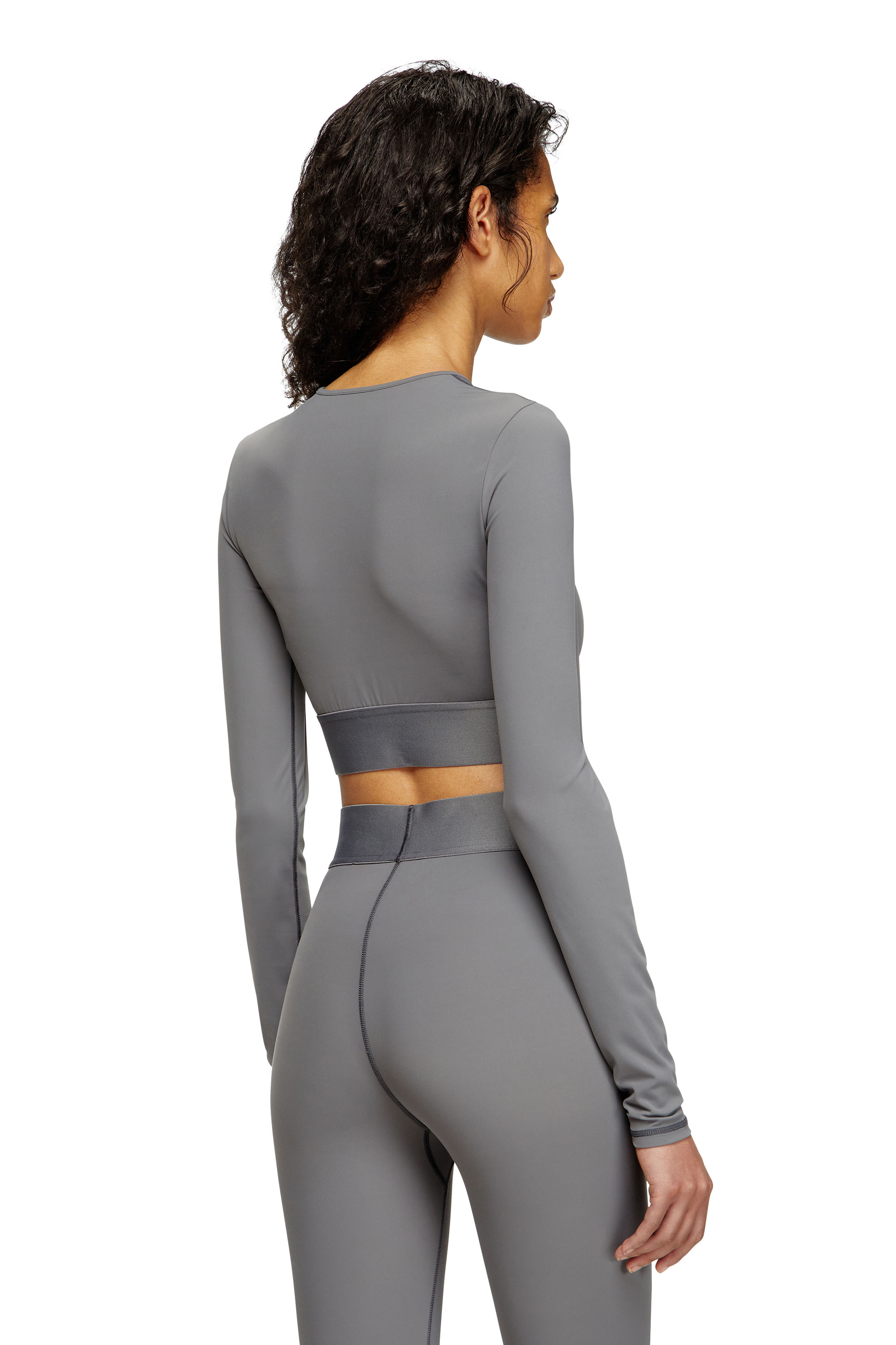 Diesel - MELISSA-D-POP, Top cropped en microfibre avec logo tronqué Femme in Gris - 3