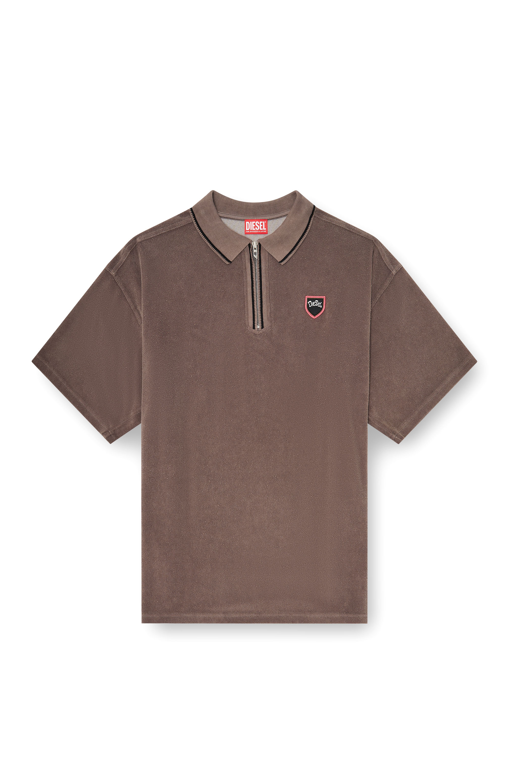 Diesel - T-SPONGY-ZIP, Herren Chenille-Poloshirt mit shield patch in null - 3