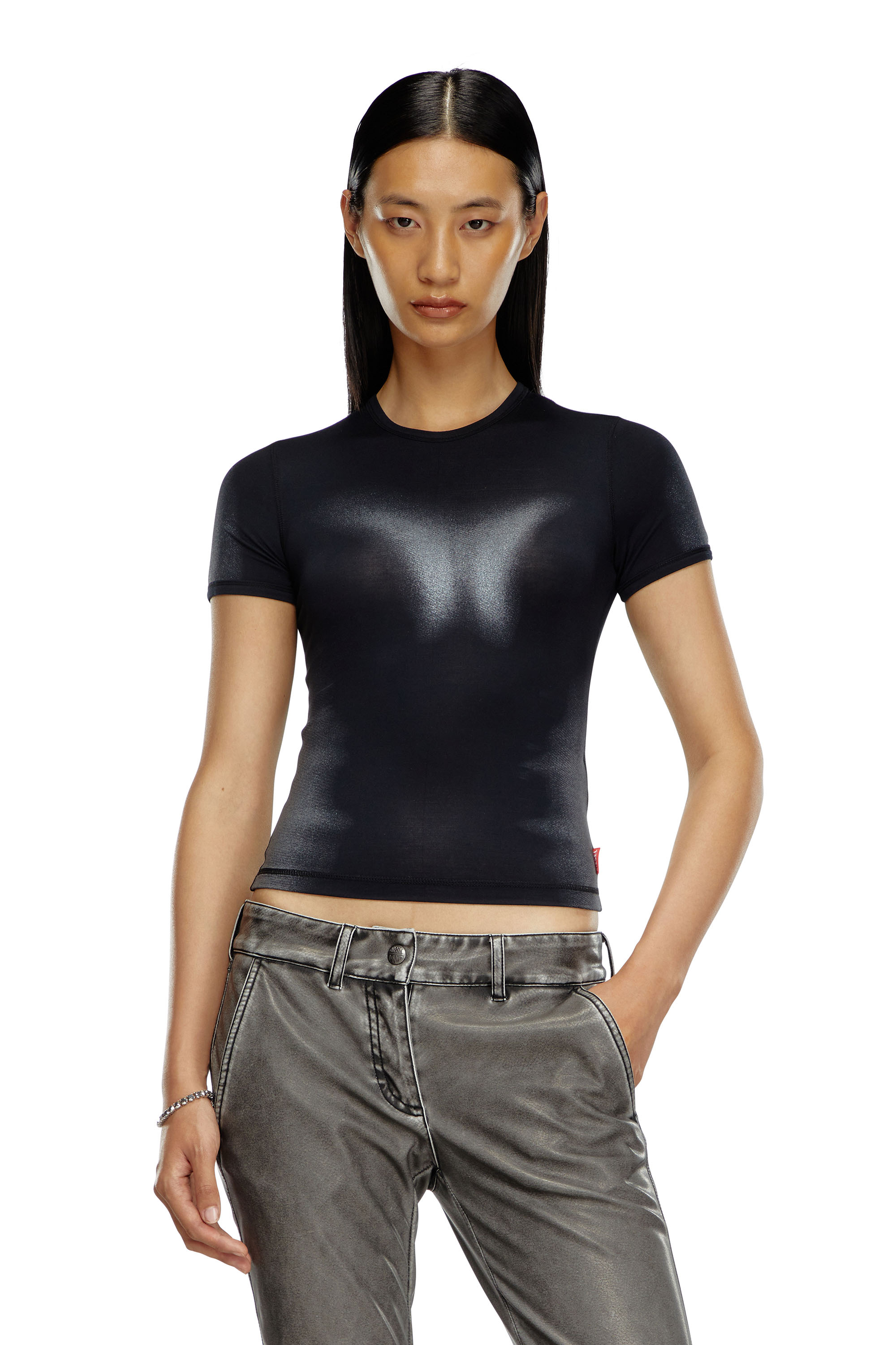 Diesel - T-ANESSA, Donna T-shirt con effetti metallizzati in Nero - Image 1