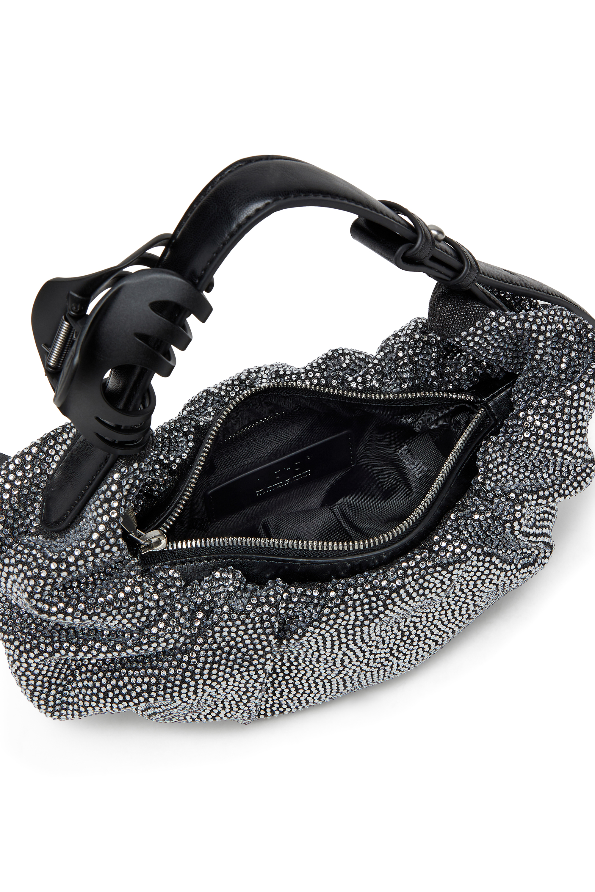 Diesel - GRAB-D HOBO S, Grab-D S-Borsa hobo piccola in denim scrunched con cristalli Donna in Nero - 4