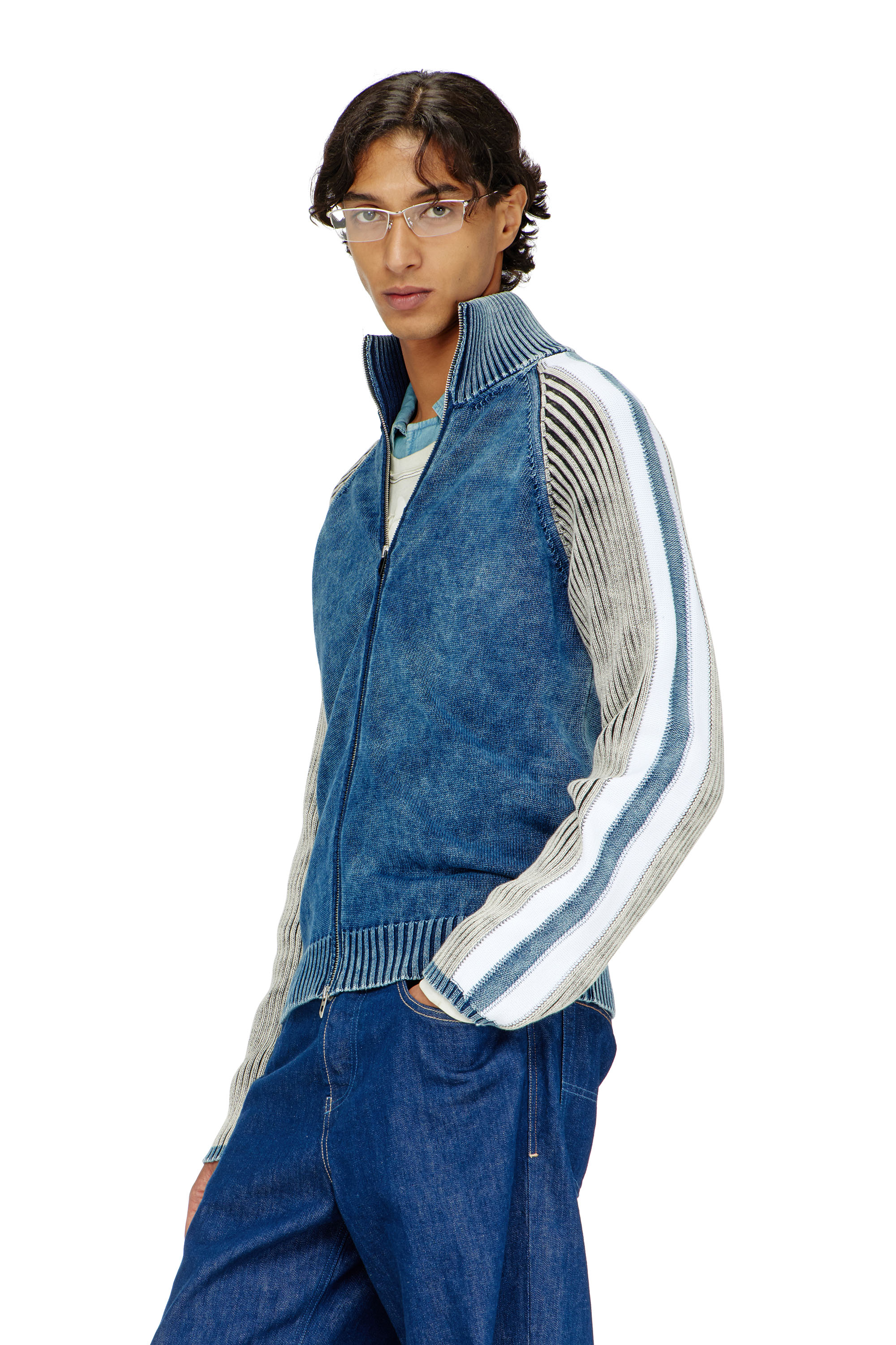Diesel - K-HERONIMO, Cardigan con zip e bande sportive Uomo in Multicolor - 1