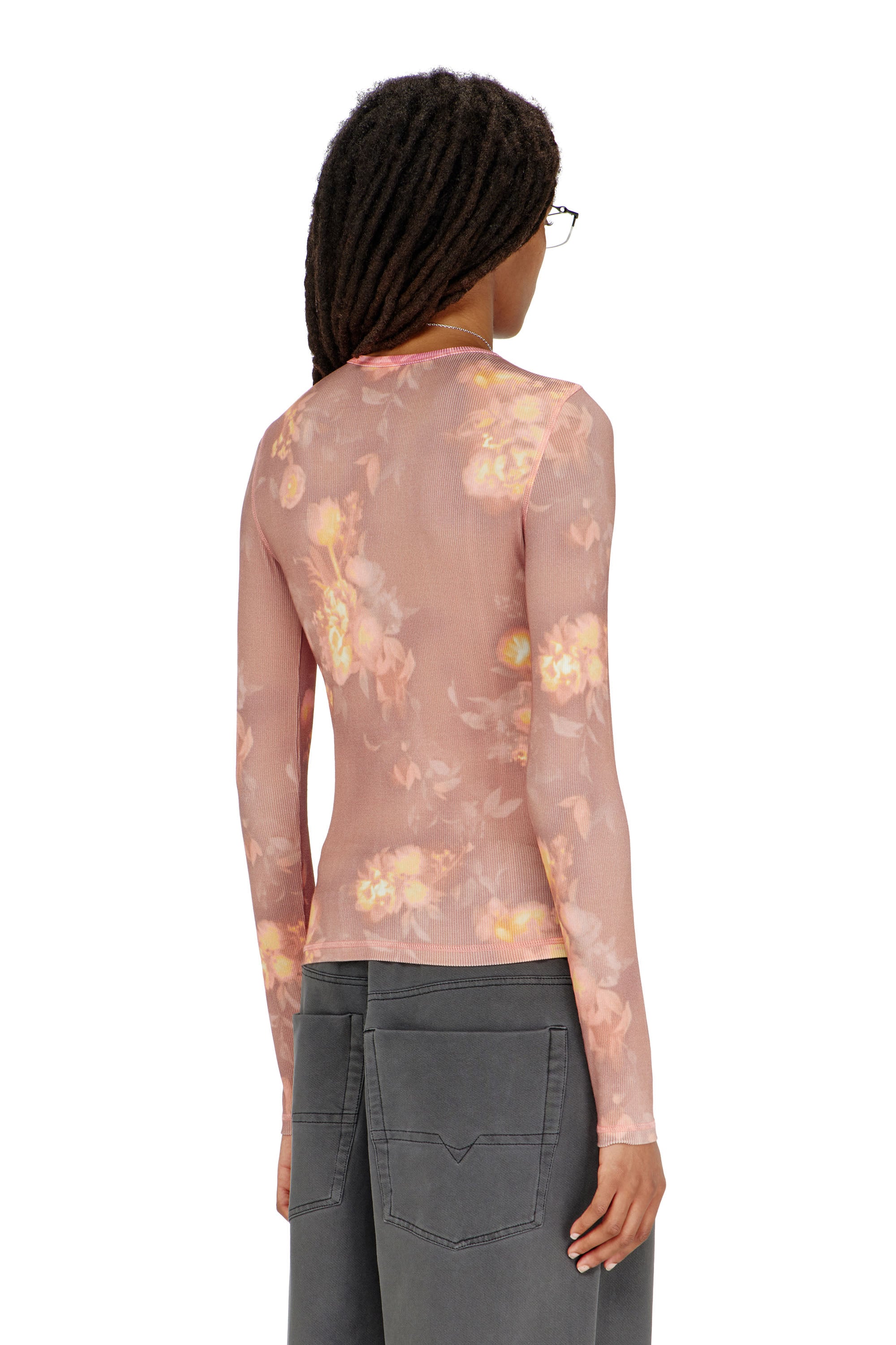 Diesel - T-MOKY-LS, Top in jersey a costine con stampa floreale Donna in ToBeDefined - 4