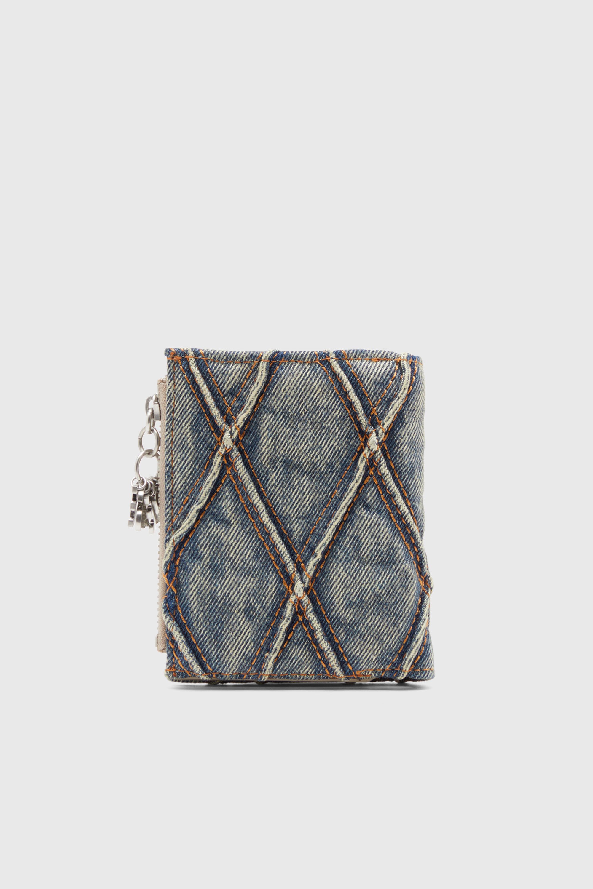 Diesel - CHARM D- BI FOLD ZIP II, Portafoglio piccolo in denim a rombi Donna in Blu - 2