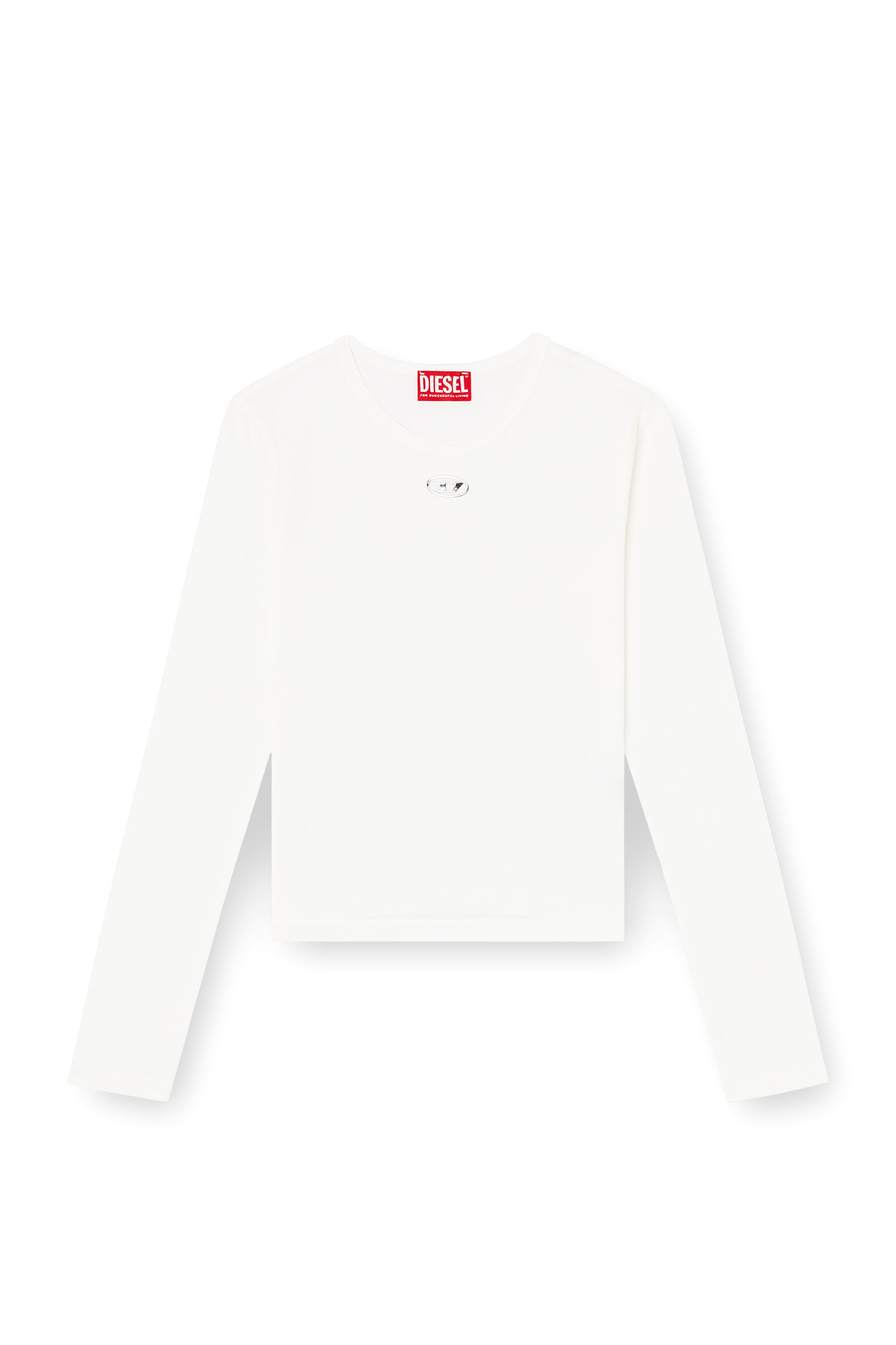 Diesel - T-UNCUTIESLONG-LS-OD, Pull en coton avec logo Oval D Femme in Blanc - 2