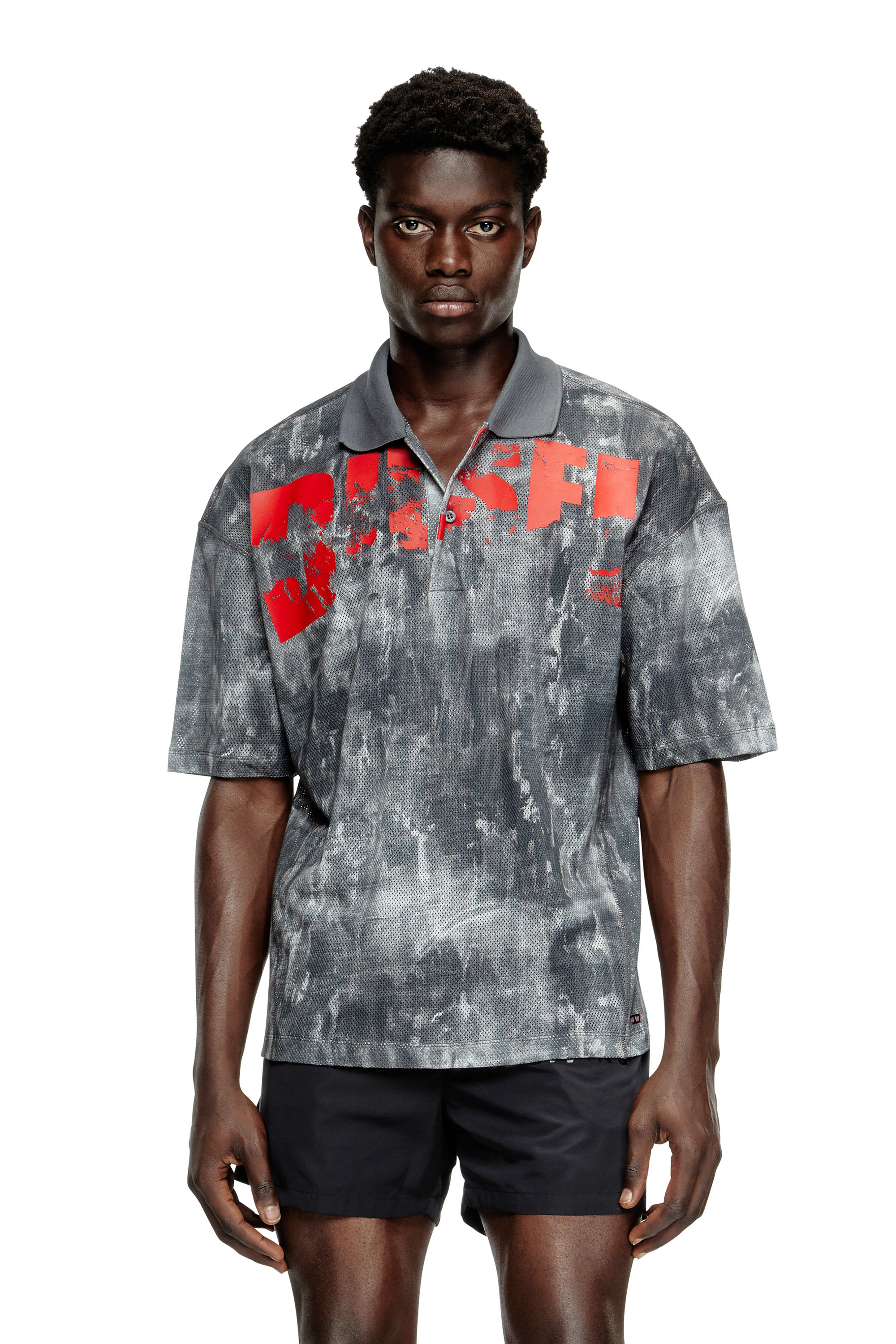 Diesel - TIMOTHEE-D-POP, Polo de plage en mesh imprimé Homme in Polychrome - 1