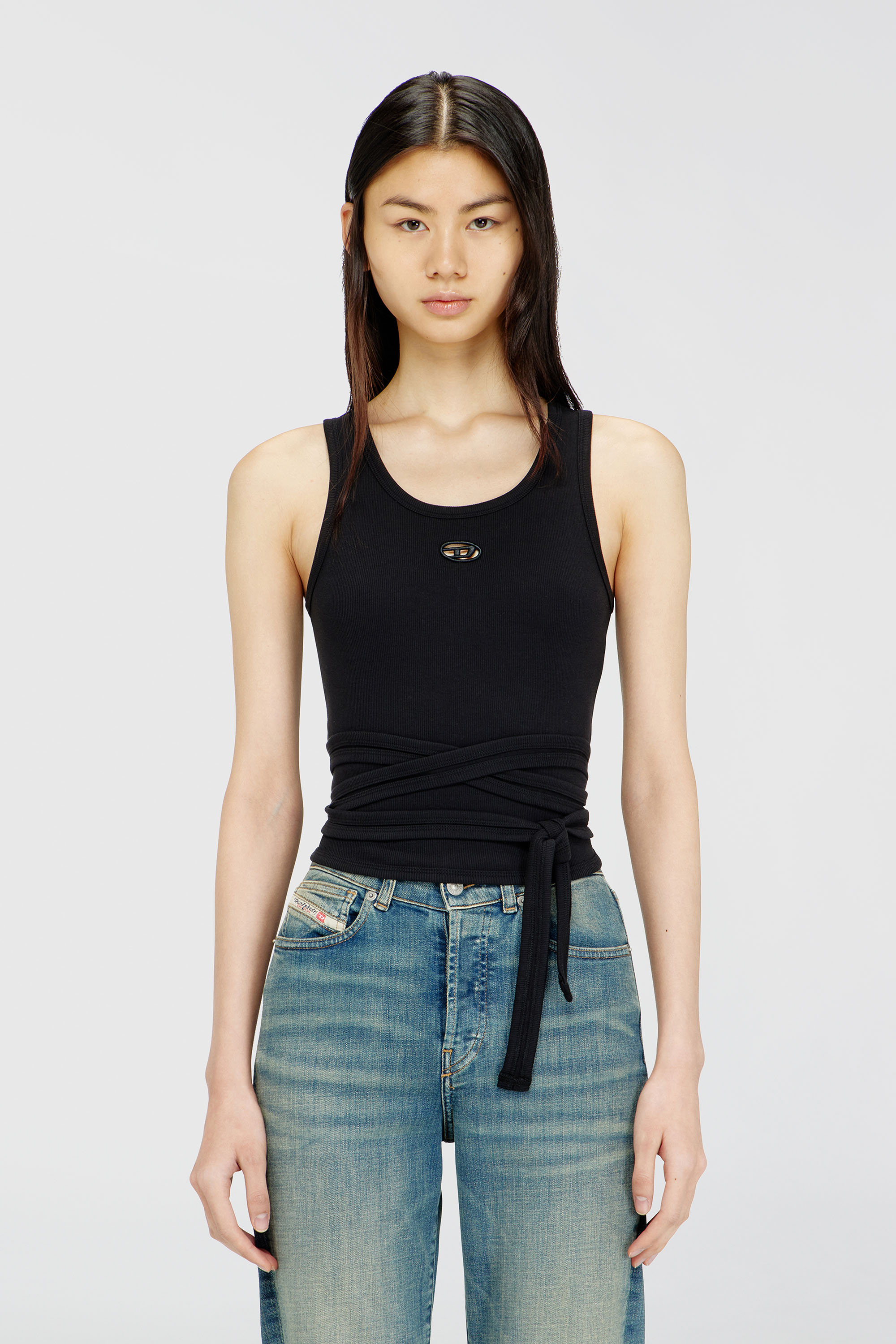 Diesel - T-ANKY-TAIL-S1, Crop top con lacci avvolgenti Donna in Nero - 1