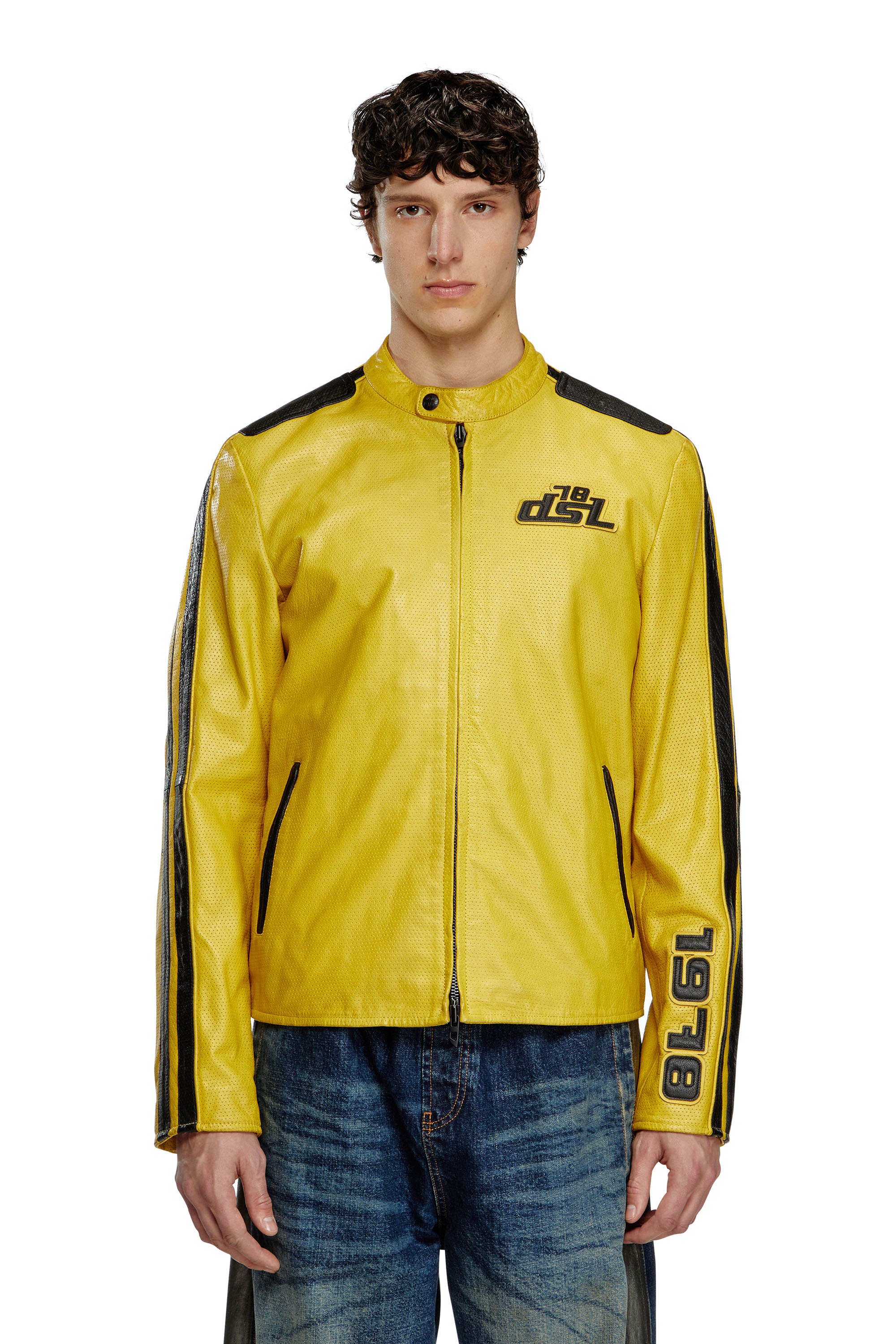 Diesel - L-POP, Veste de motard en cuir perforé Mixte in Jaune - 1