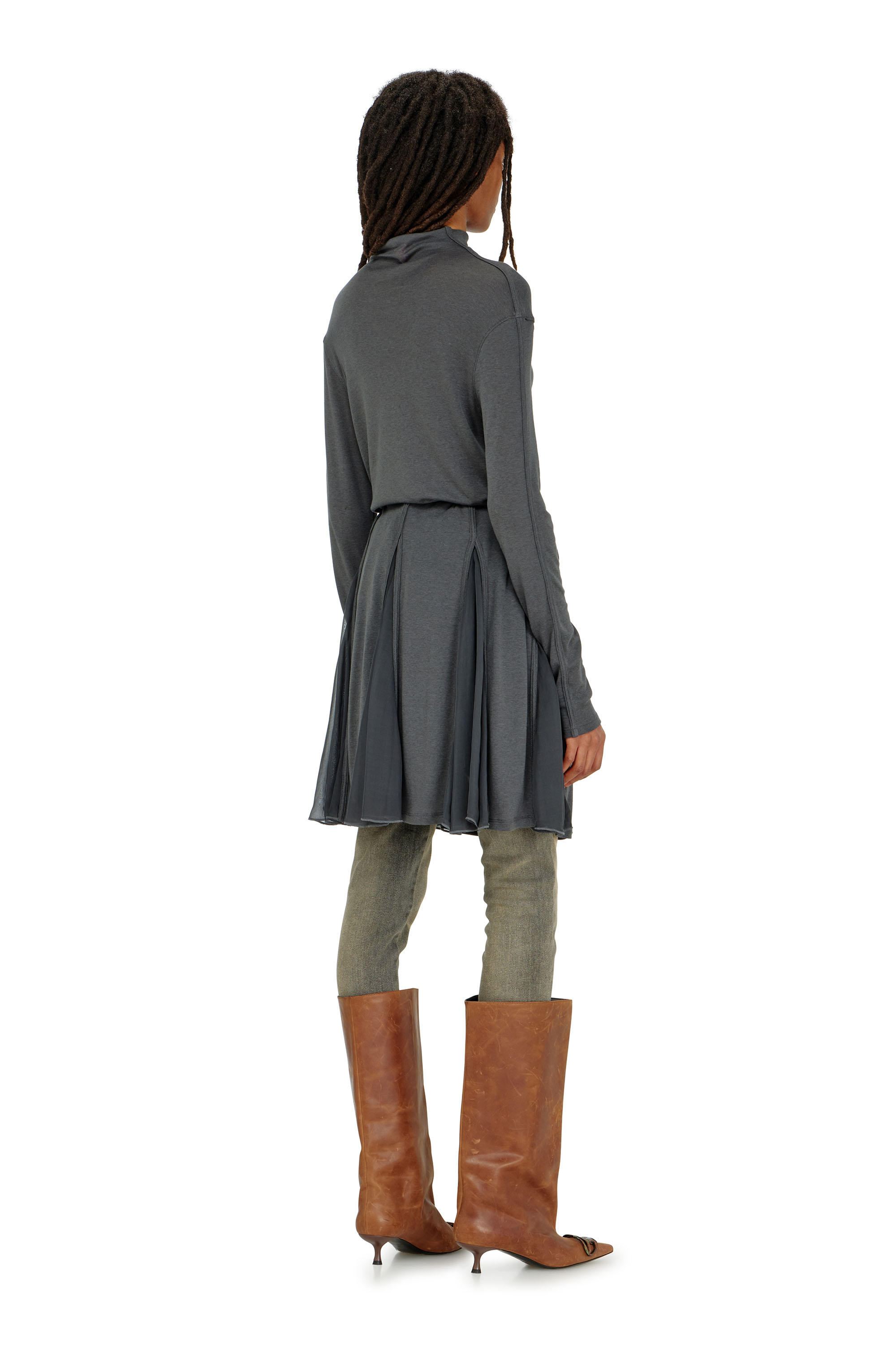 Diesel - D-REI, Robe courte &agrave; col roul&eacute; en jersey et chiffon Femme in ToBeDefined - 4