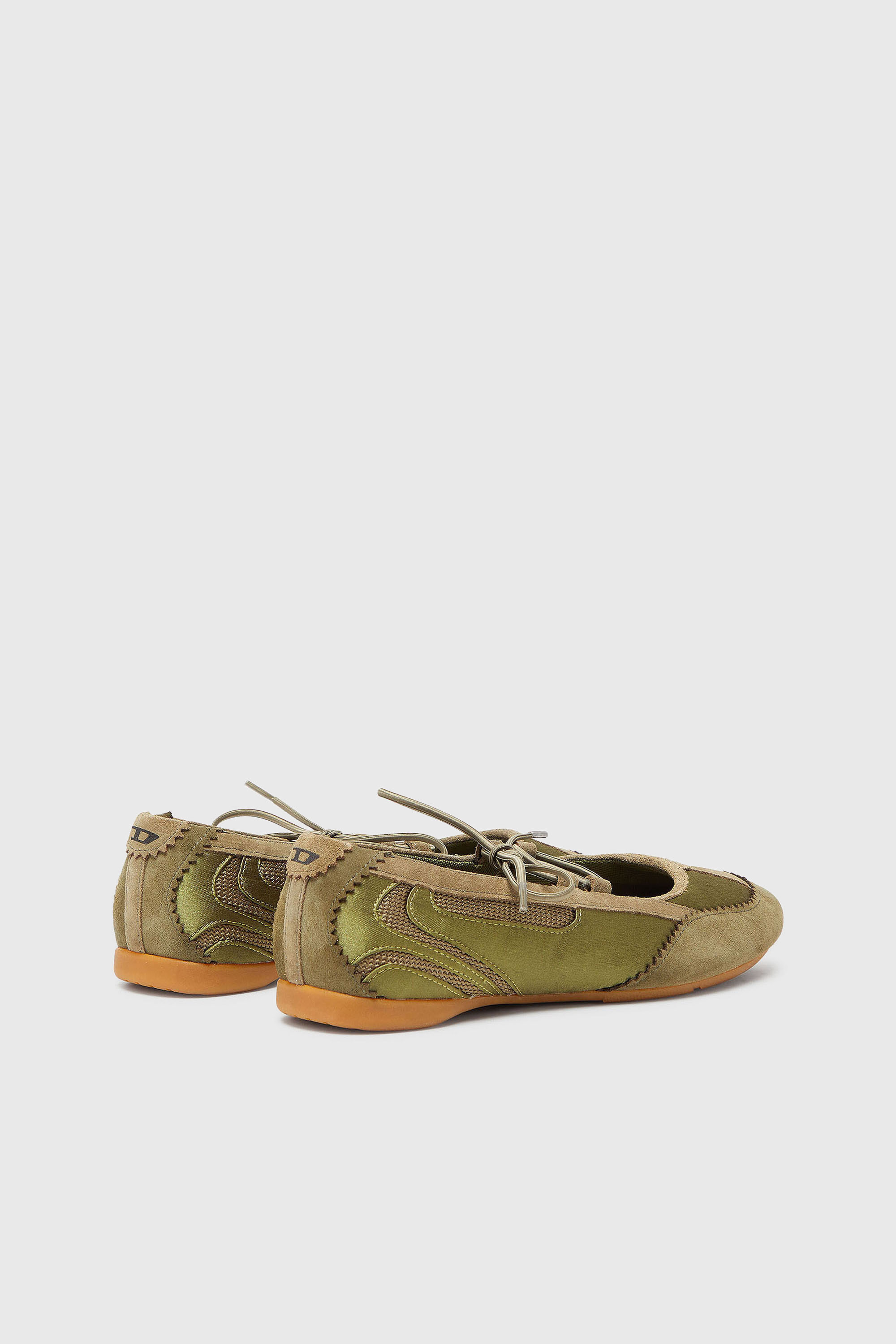 Diesel - D-MILE BALLERINA LACE UP II W, D-Mile - Ballerines &agrave; lacets en cuir et mesh Femme in Vert - 3