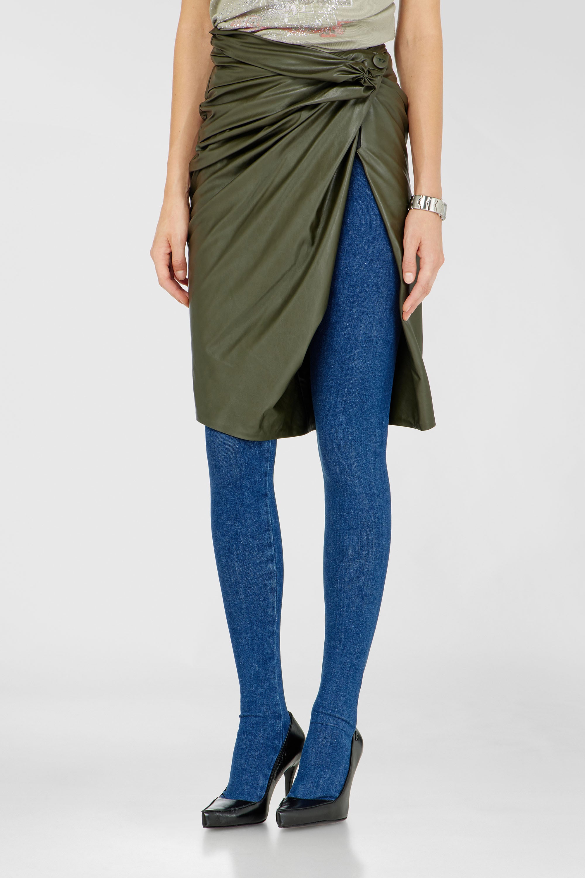 Diesel - O-DASLI, Gonna a tubino drappeggiata con spacco Donna in Verde - 1