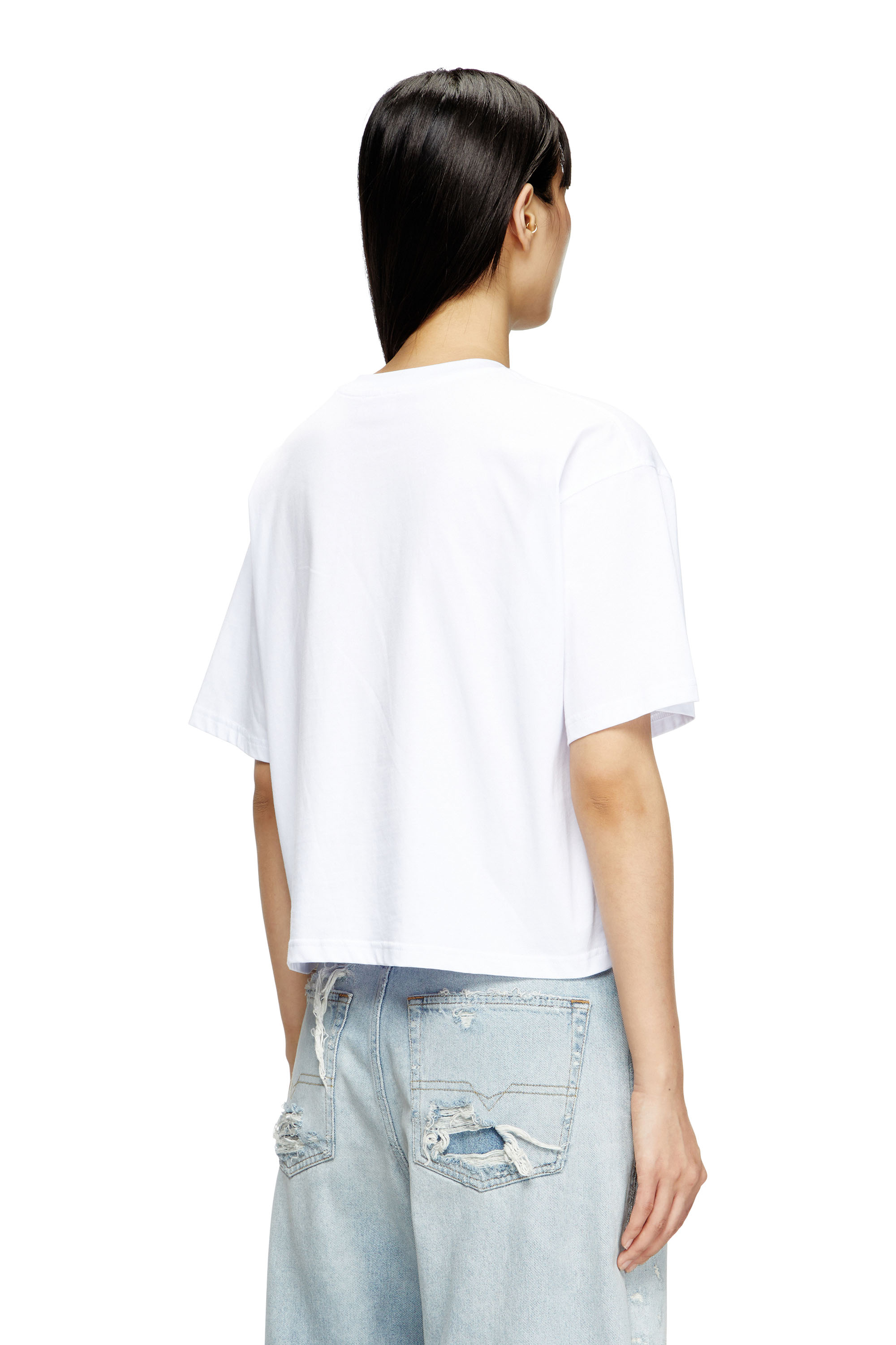Diesel - T-BUXT-CROP-OD, T-shirt boxy avec cut-out Oval D Femme in Blanc - 4
