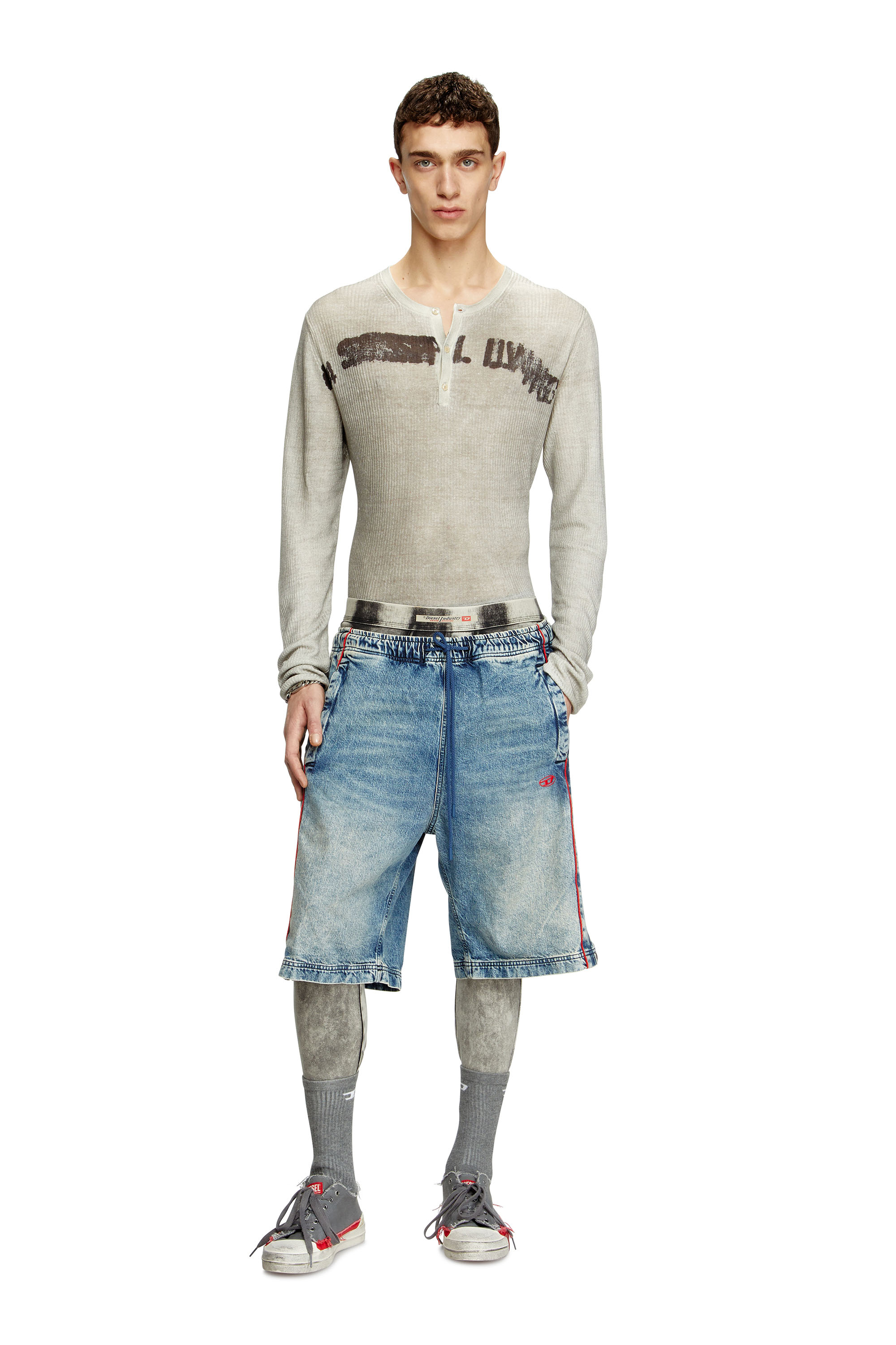 Diesel - K-ROBBY, Maglia Henley in lino effetto dirt Unisex in Beige - 2