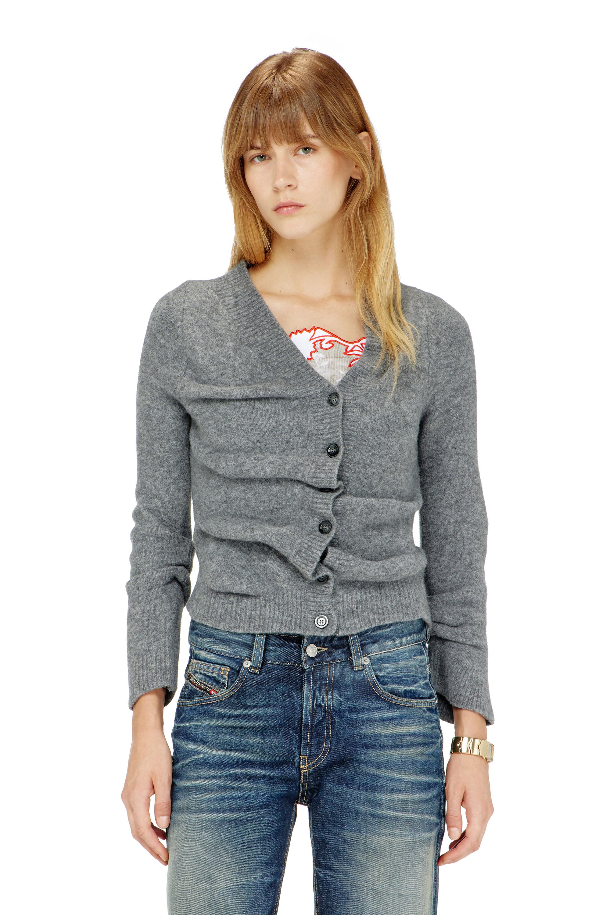 Diesel - M-AVA, Cardigan cropped in maglia wrinkled lavorata a caldo Donna in ToBeDefined - 1