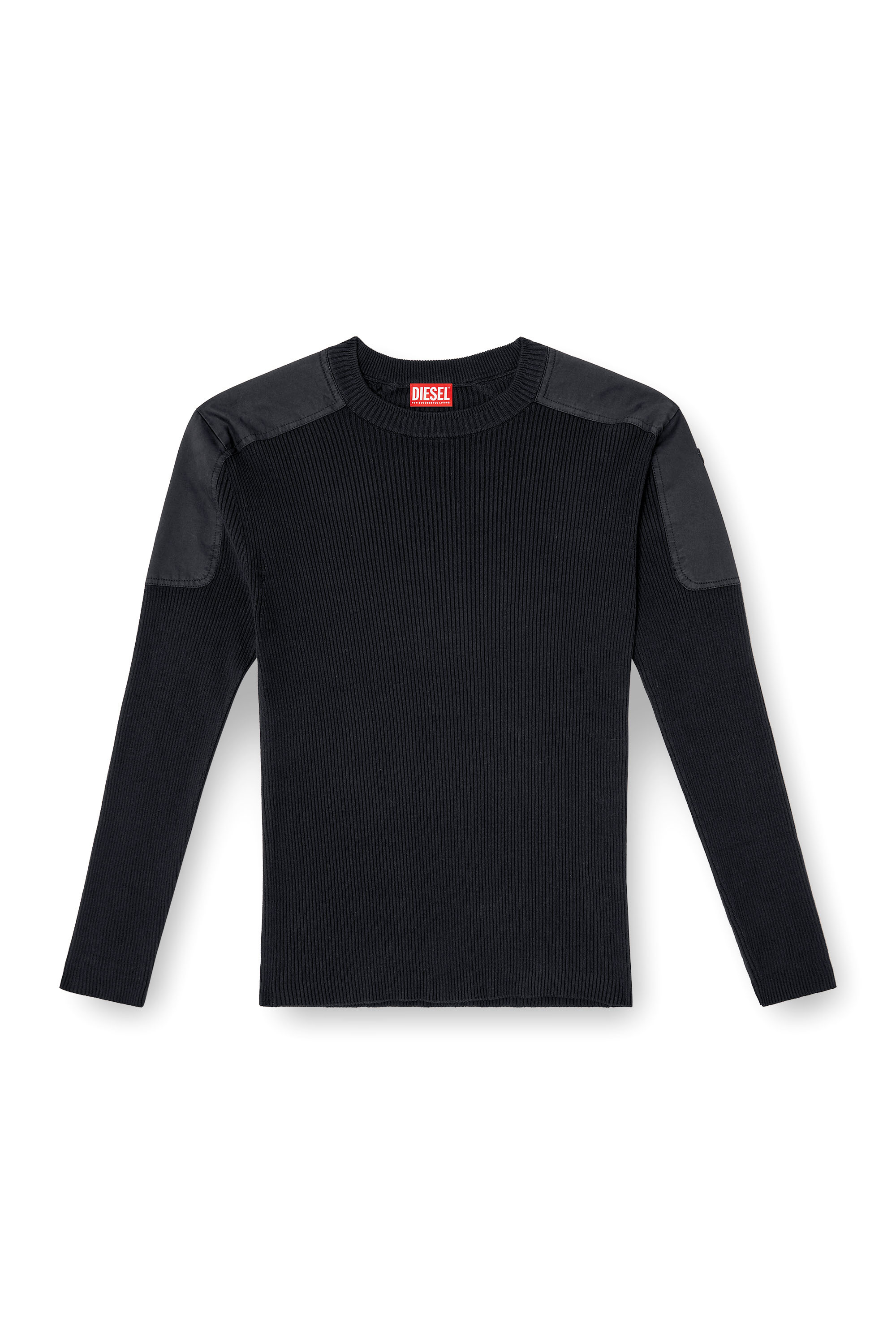 Diesel - K-MARTIN, Pull c&ocirc;tel&eacute; avec empi&egrave;cements aux &eacute;paules Homme in Noir - 3