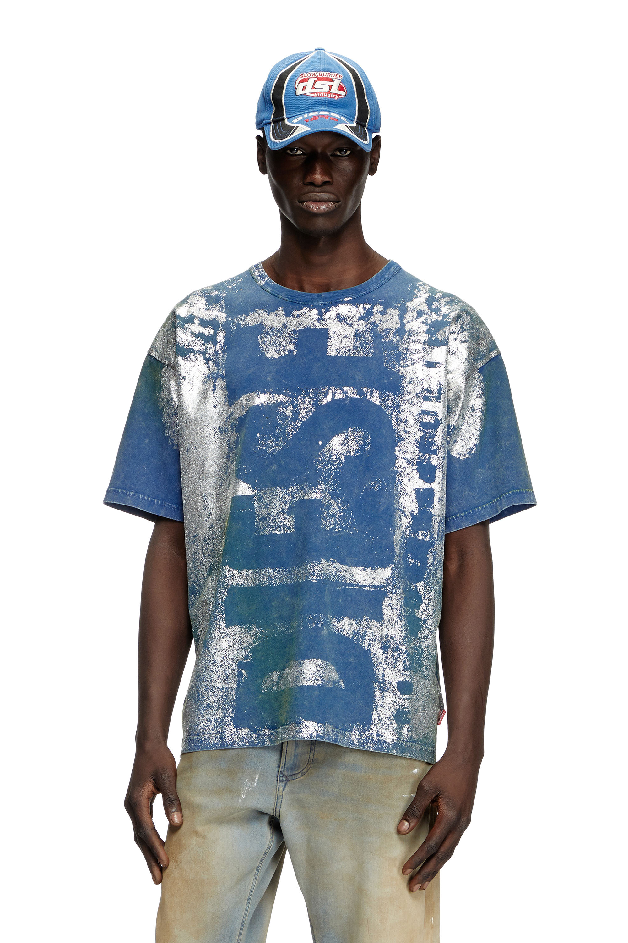 Diesel - T-BOXT-R2, T-shirt à logo avec effets métallisés Homme in Bleu - 1